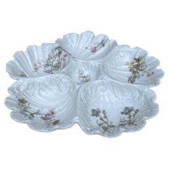 Piatto per ostriche in porcellana francese Flowers Limoges, circa 1900