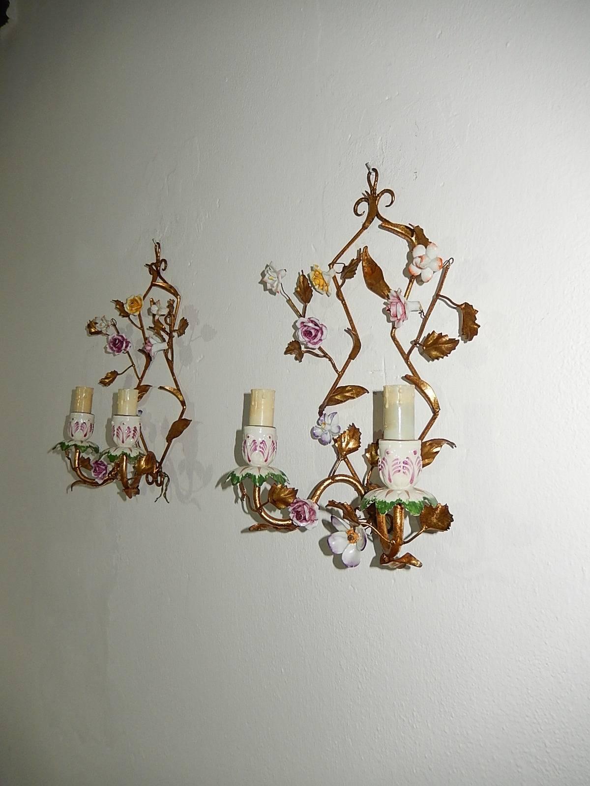French Porcelain Flowers Sconces, circa 1920 In Good Condition In Firenze, Toscana