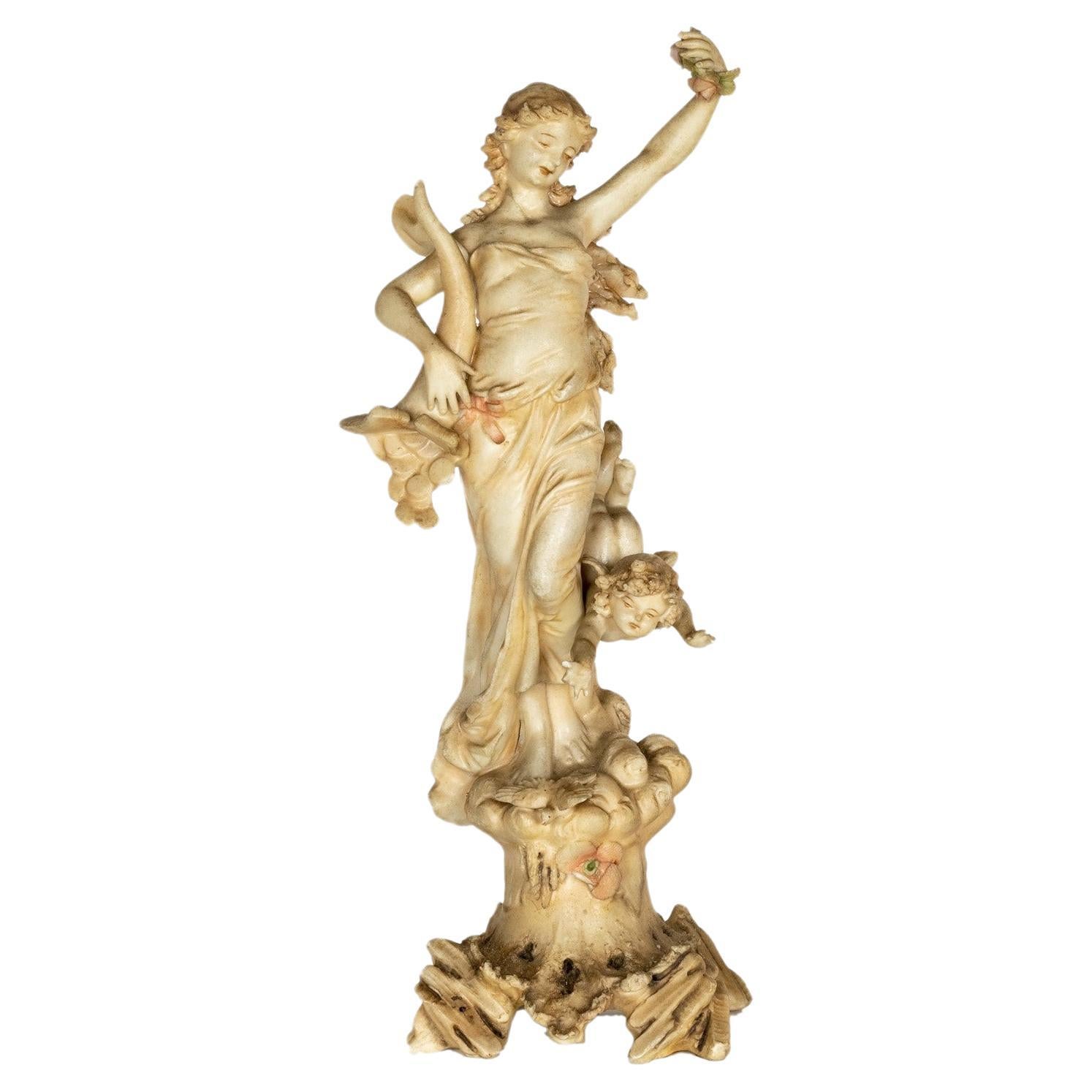 French Porcelain Fortuna Goddess Tyche Statue, Art Nouveau, 20th Century For Sale