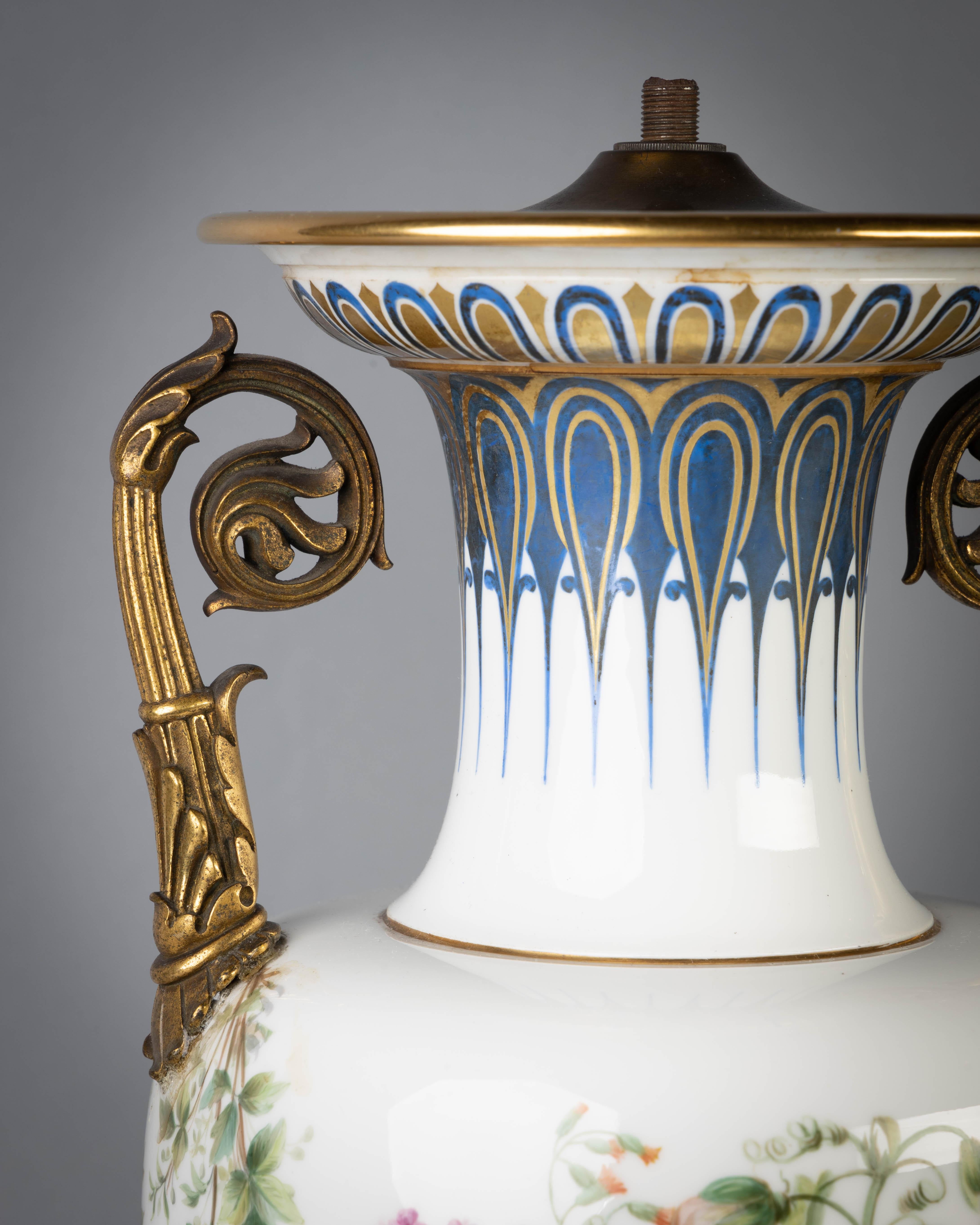 French Porcelain Gilt Bronze Mounted Sevres Vase, circa 1845 In Good Condition In New York, NY