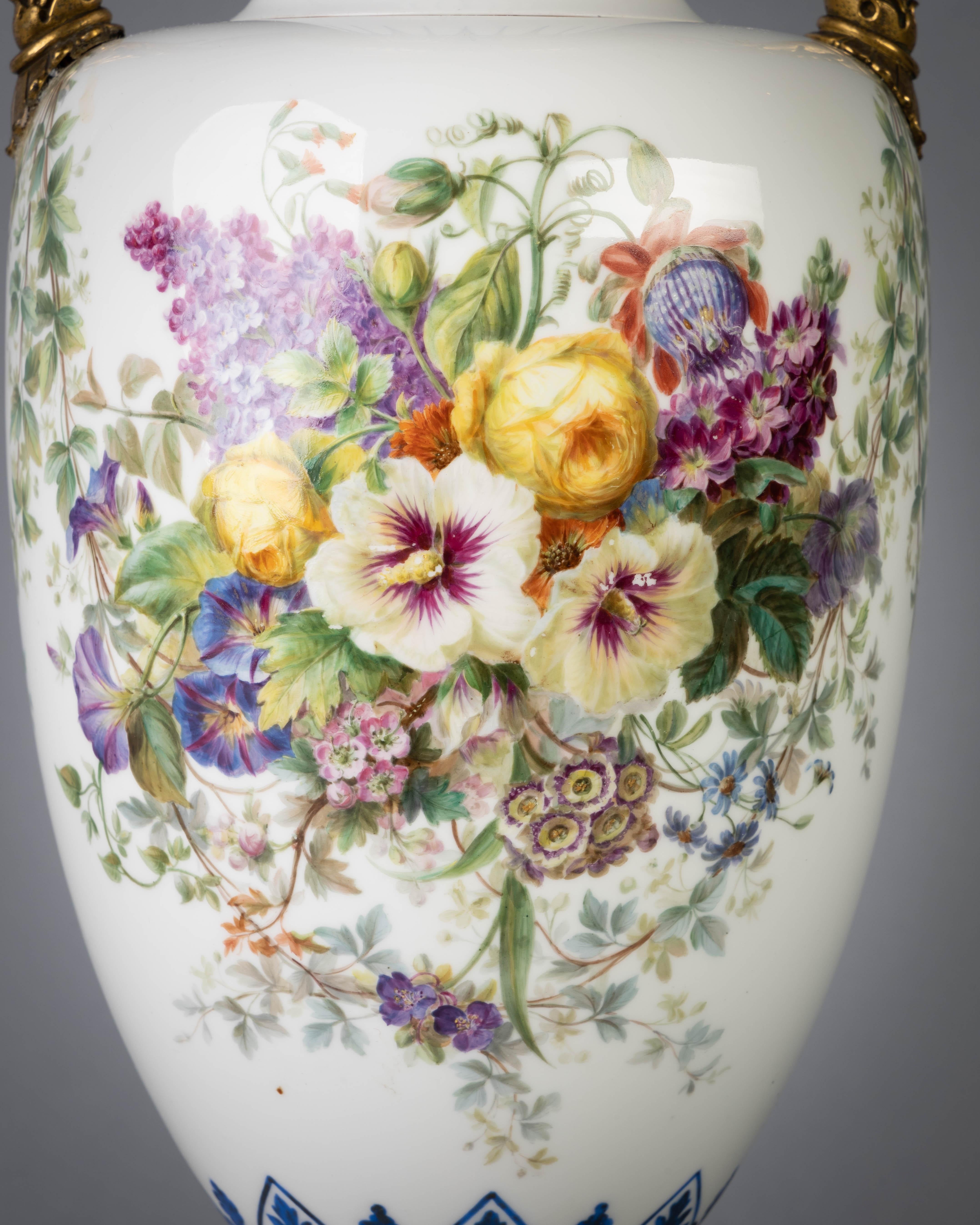 French Porcelain Gilt Bronze Mounted Sevres Vase, circa 1845 2