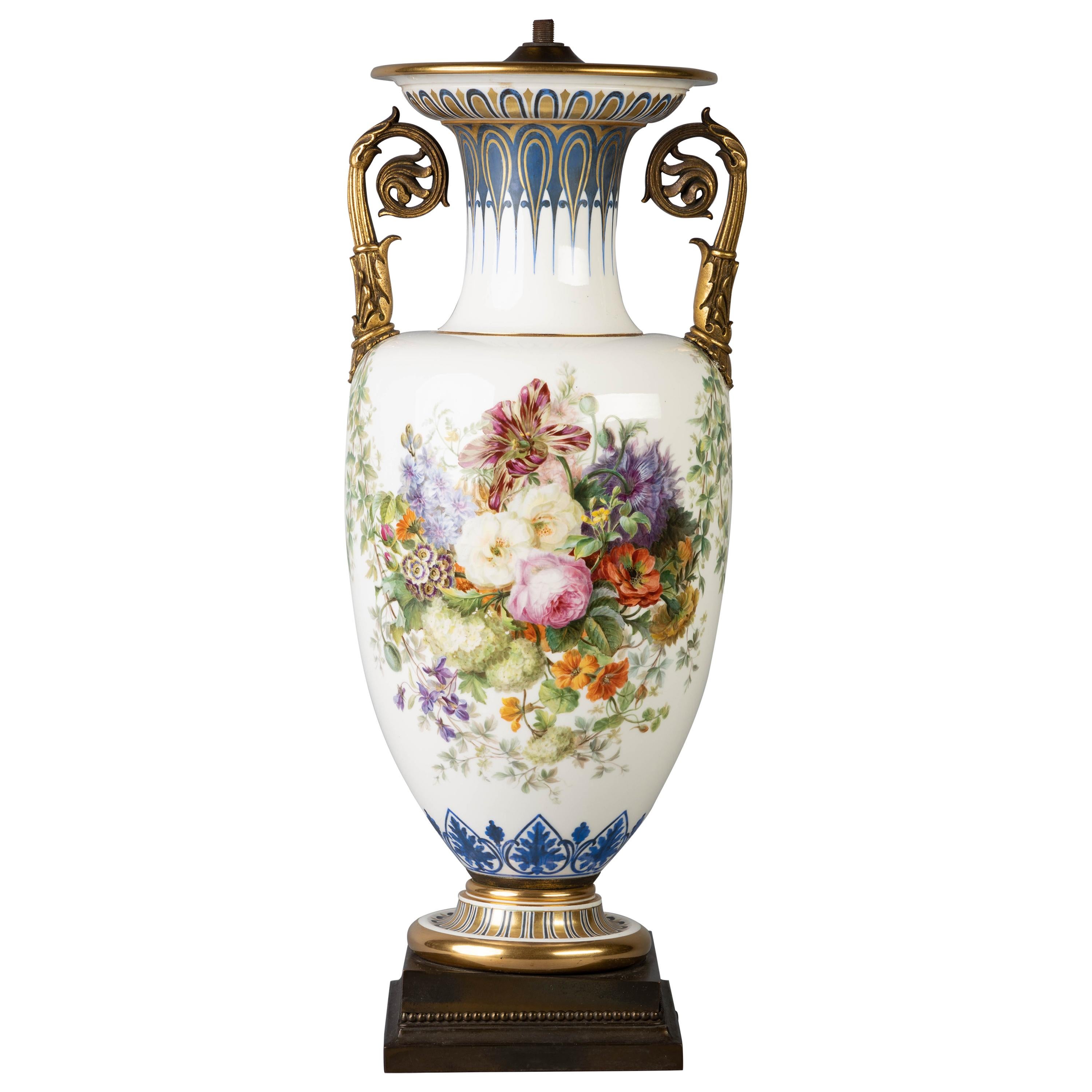 French Porcelain Gilt Bronze Mounted Sevres Vase, circa 1845 For Sale