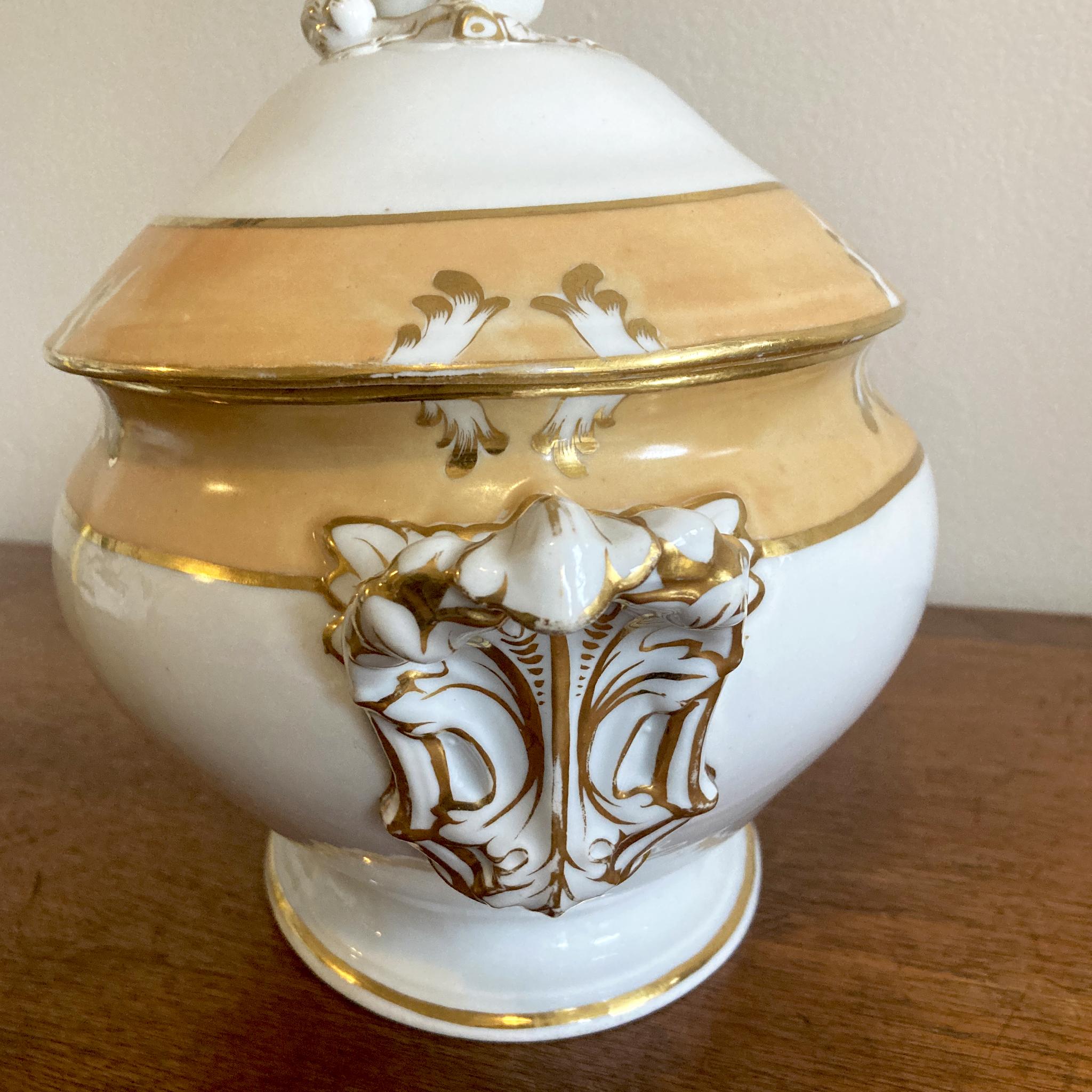 French Porcelain Hand Painted Floral Tureen, Acorn Detail, Late 19th Century For Sale 1