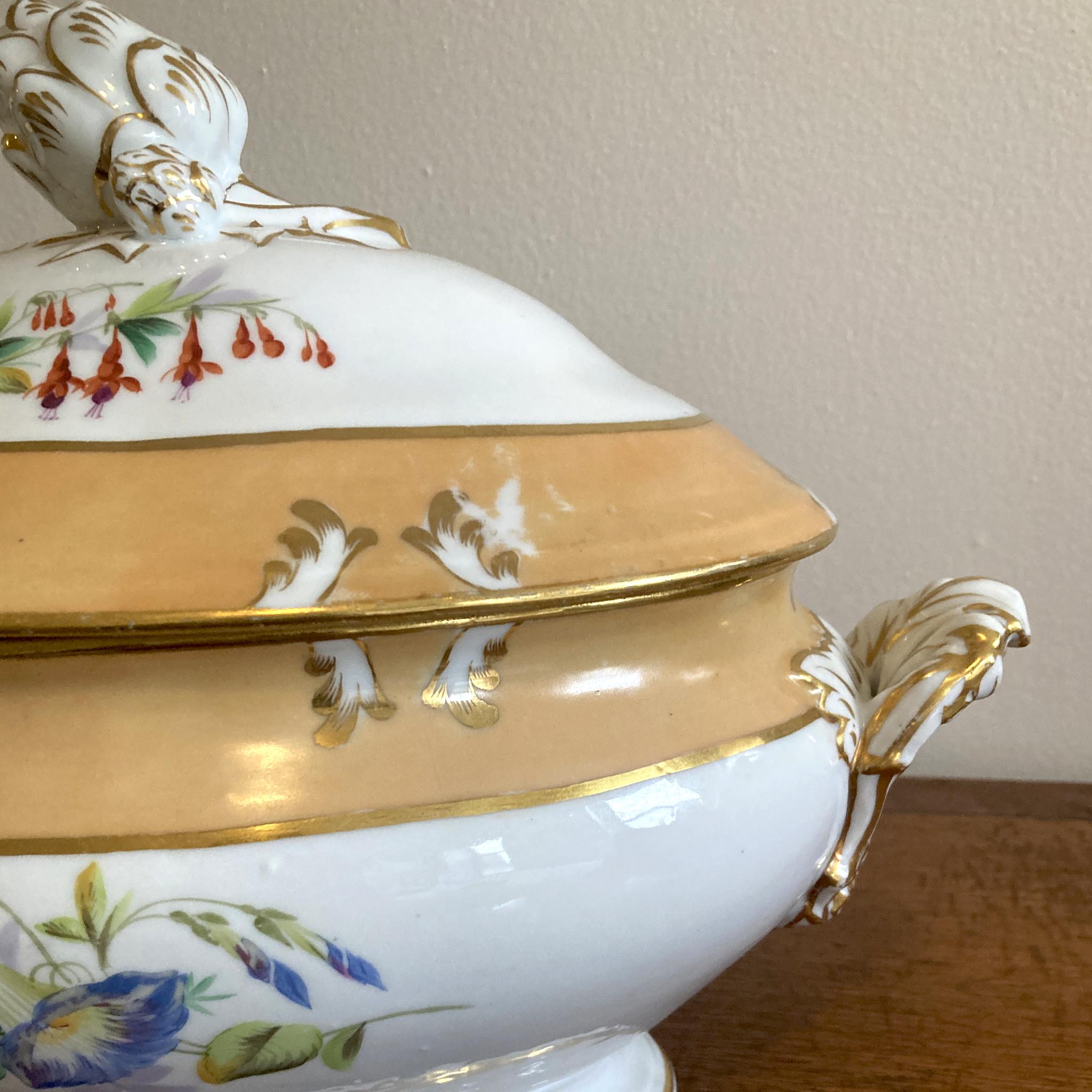 French Porcelain Hand Painted Floral Tureen, Acorn Detail, Late 19th Century For Sale 4