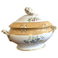 French Porcelain Hand Painted Floral Tureen, Acorn Detail, Late 19th Century