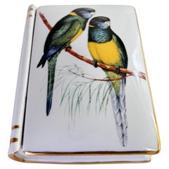 French  Porcelain Hand Painted  Jewelry Box Circa 1970 Parrot Patterns