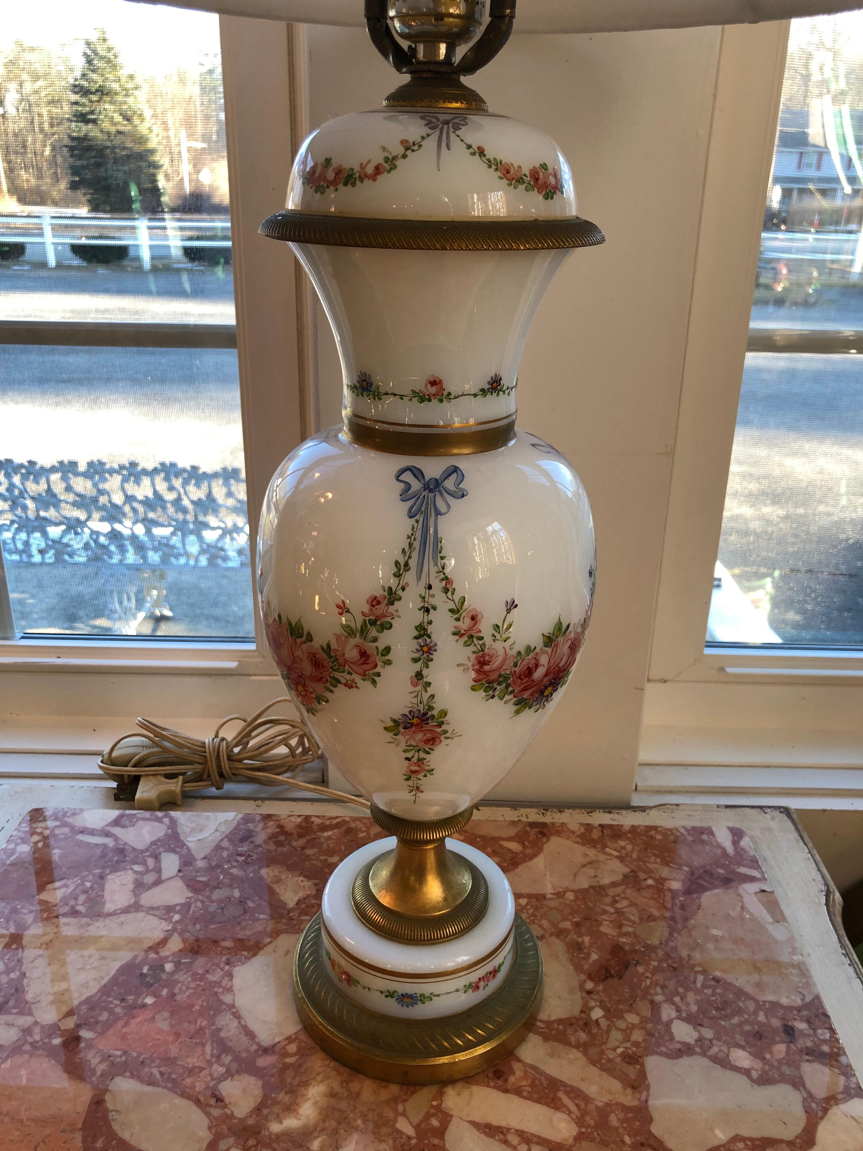 Brass French Porcelain Hand Signed Lamp