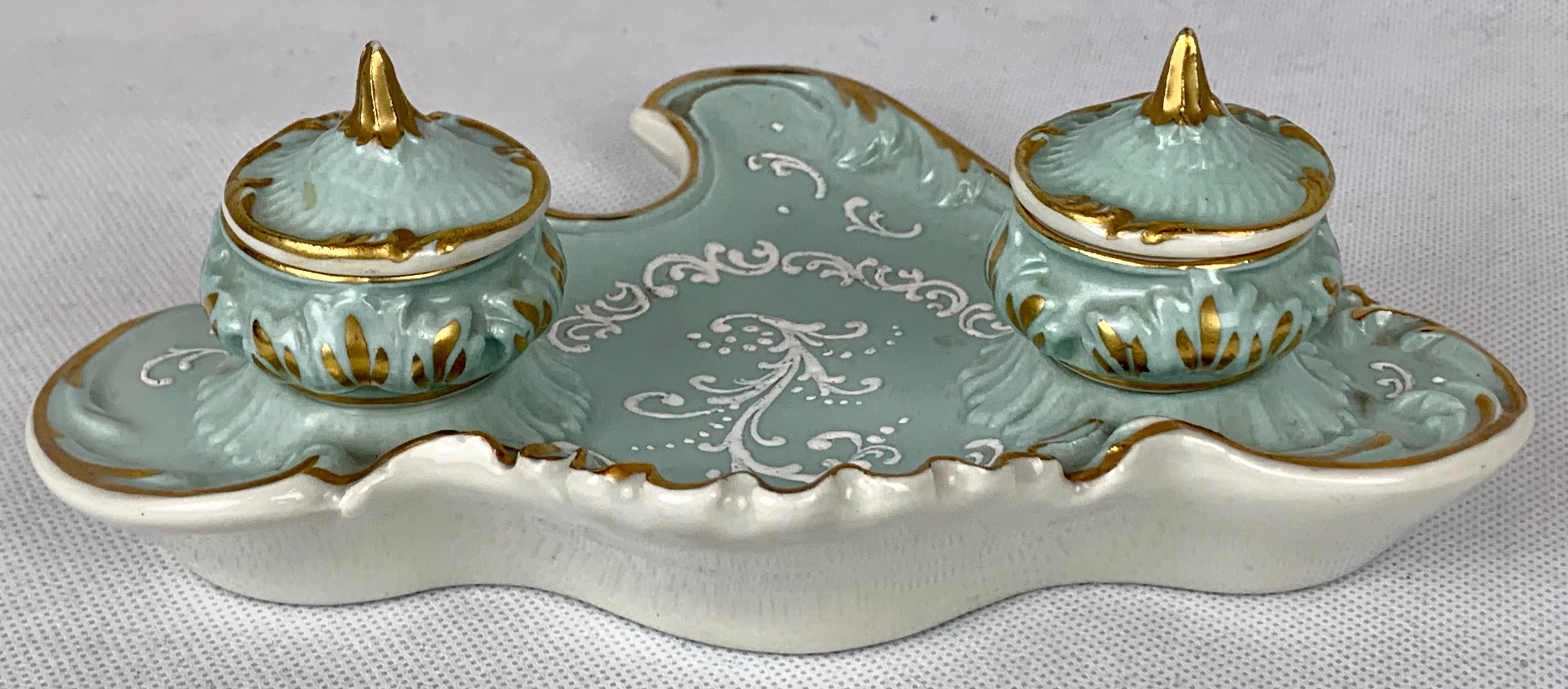 Belle Époque White Pate-sur-Pate Enameled French Porcelain Inkstand 