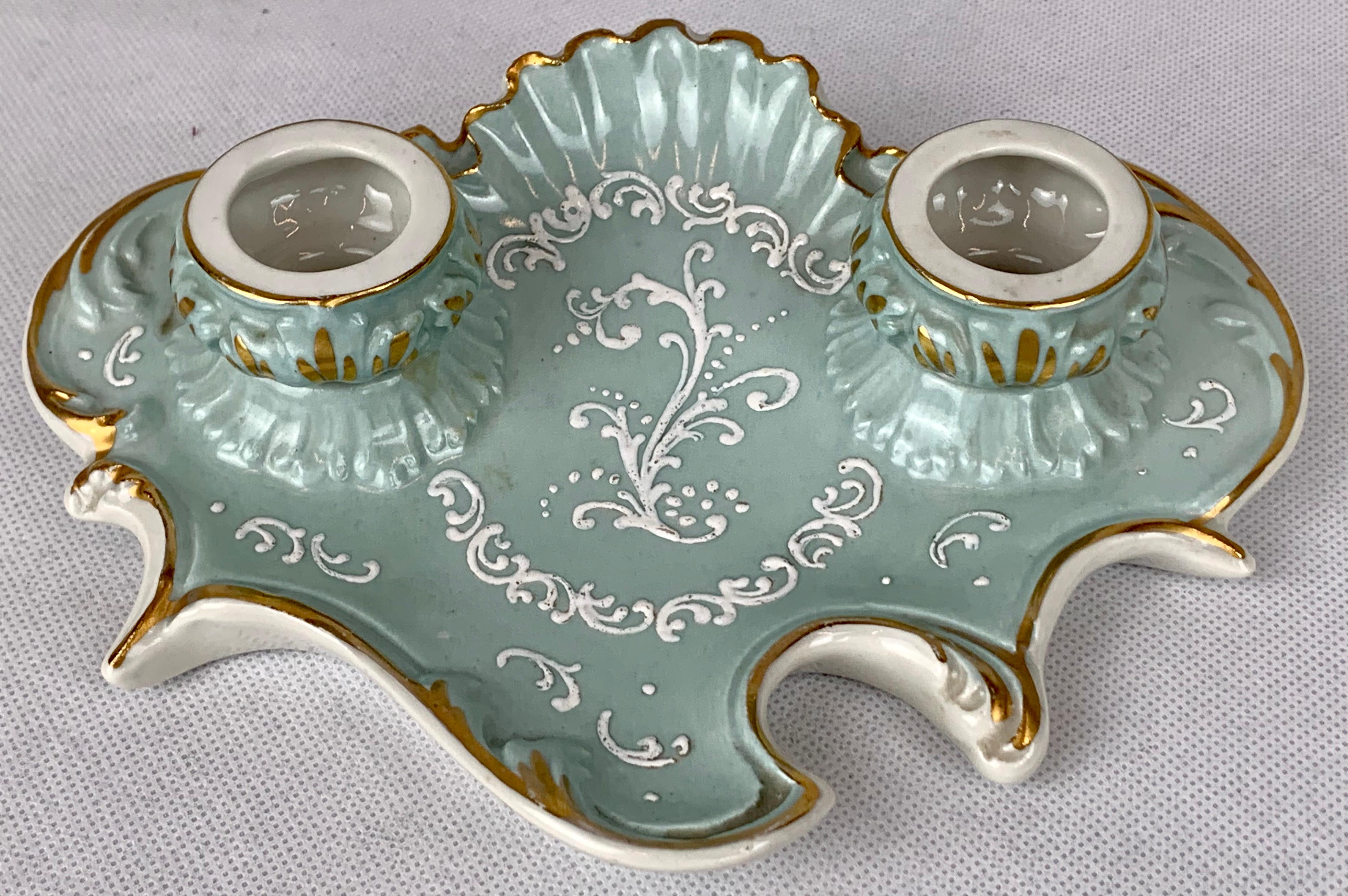 Hand-Crafted White Pate-sur-Pate Enameled French Porcelain Inkstand 