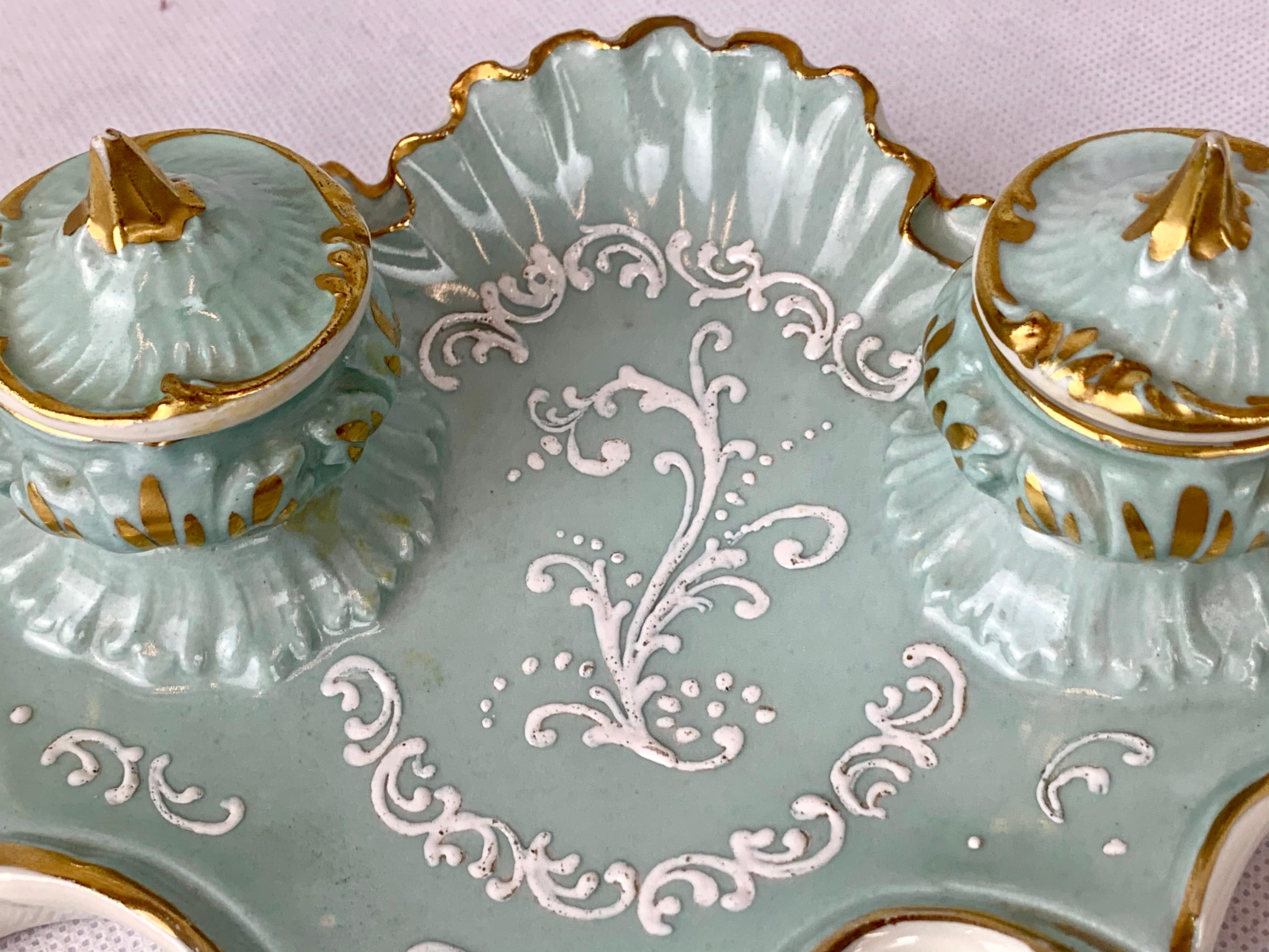 White Pate-sur-Pate Enameled French Porcelain Inkstand  In Good Condition In West Palm Beach, FL