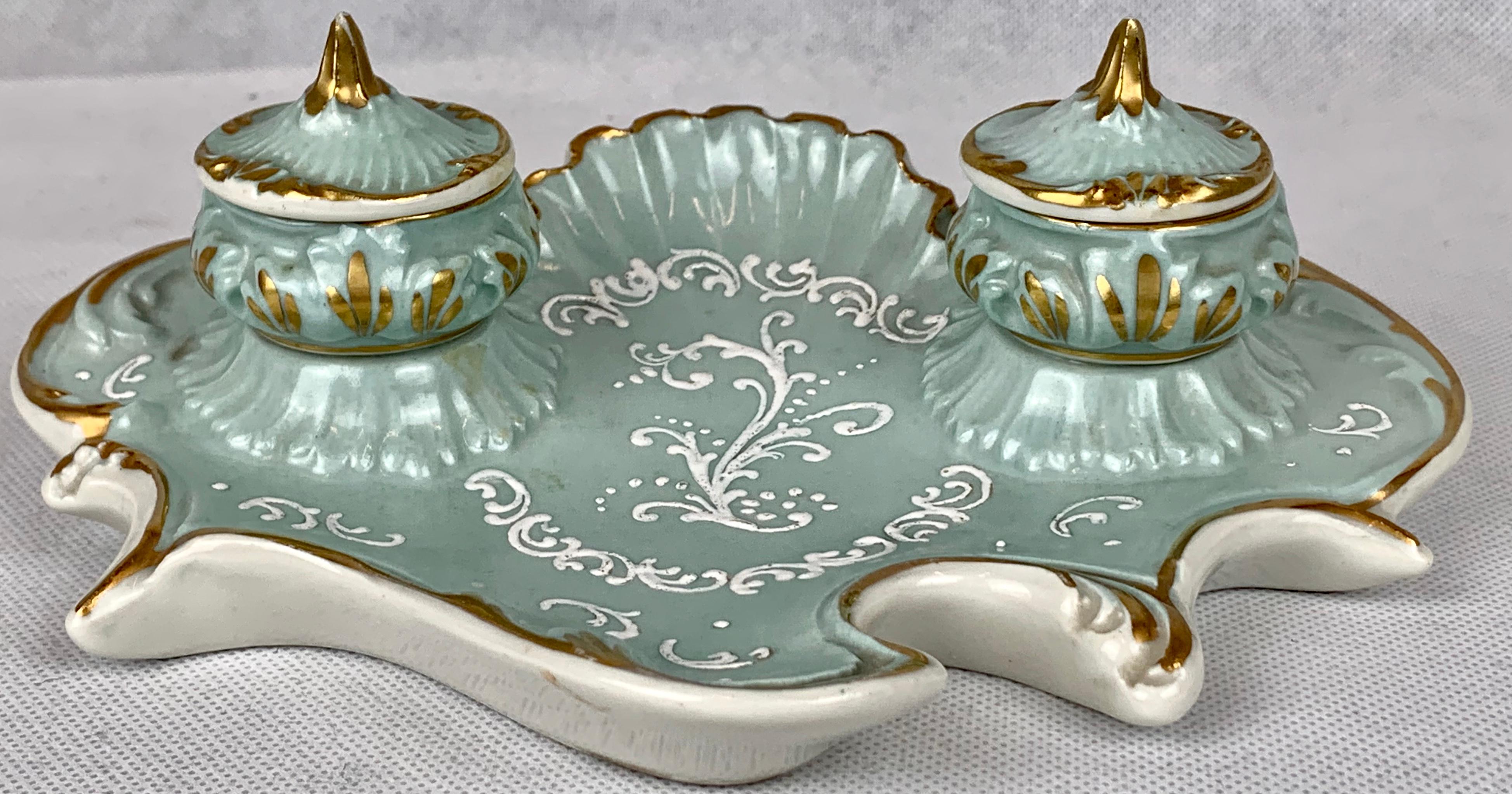 20th Century White Pate-sur-Pate Enameled French Porcelain Inkstand 