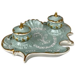 White Pate-sur-Pate Enameled French Porcelain Inkstand
