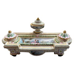 Porte-encre en porcelaine française, style Sèvres, 19e siècle