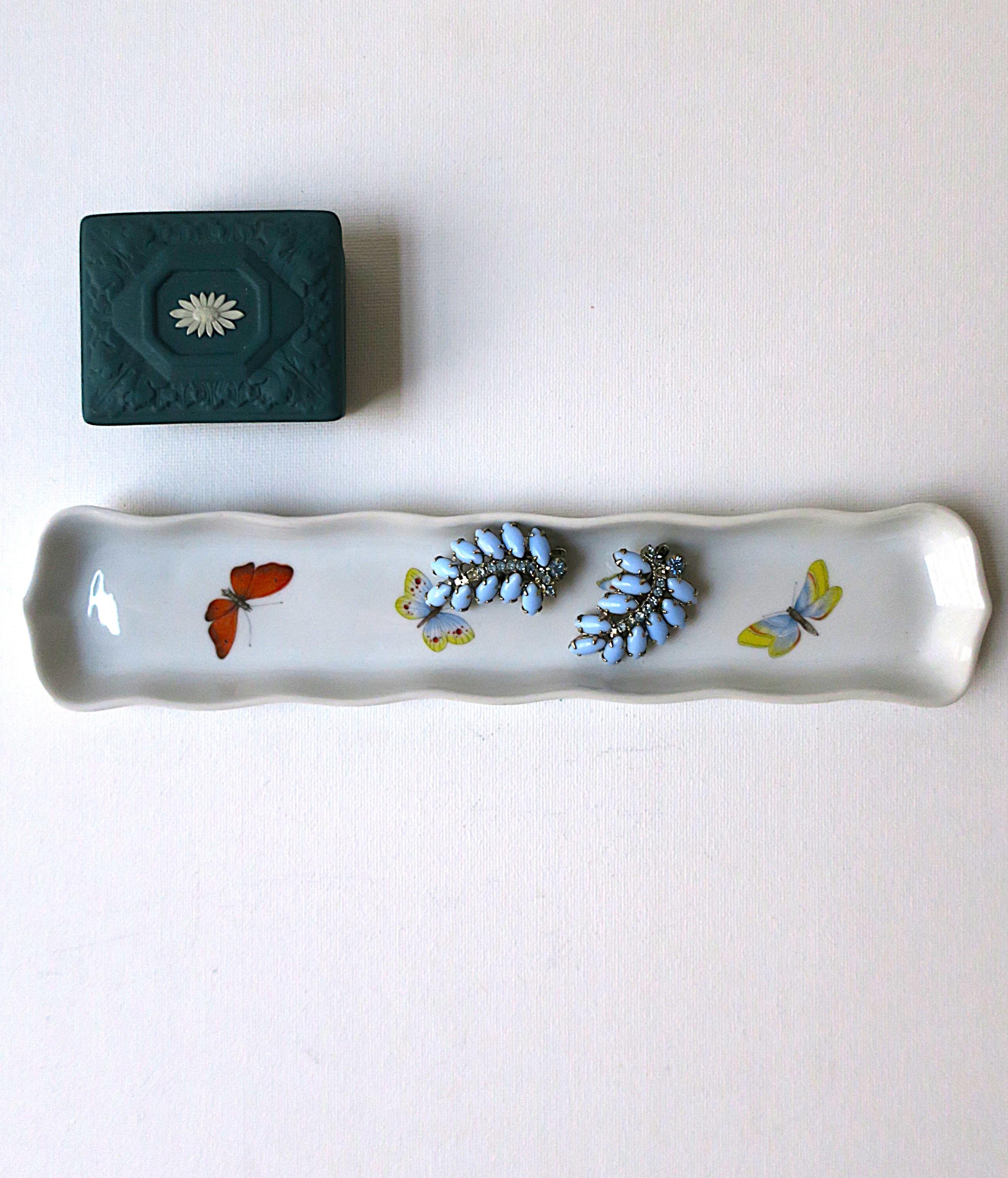 20th Century French Porcelain Jewelry Dish with Butterflies
