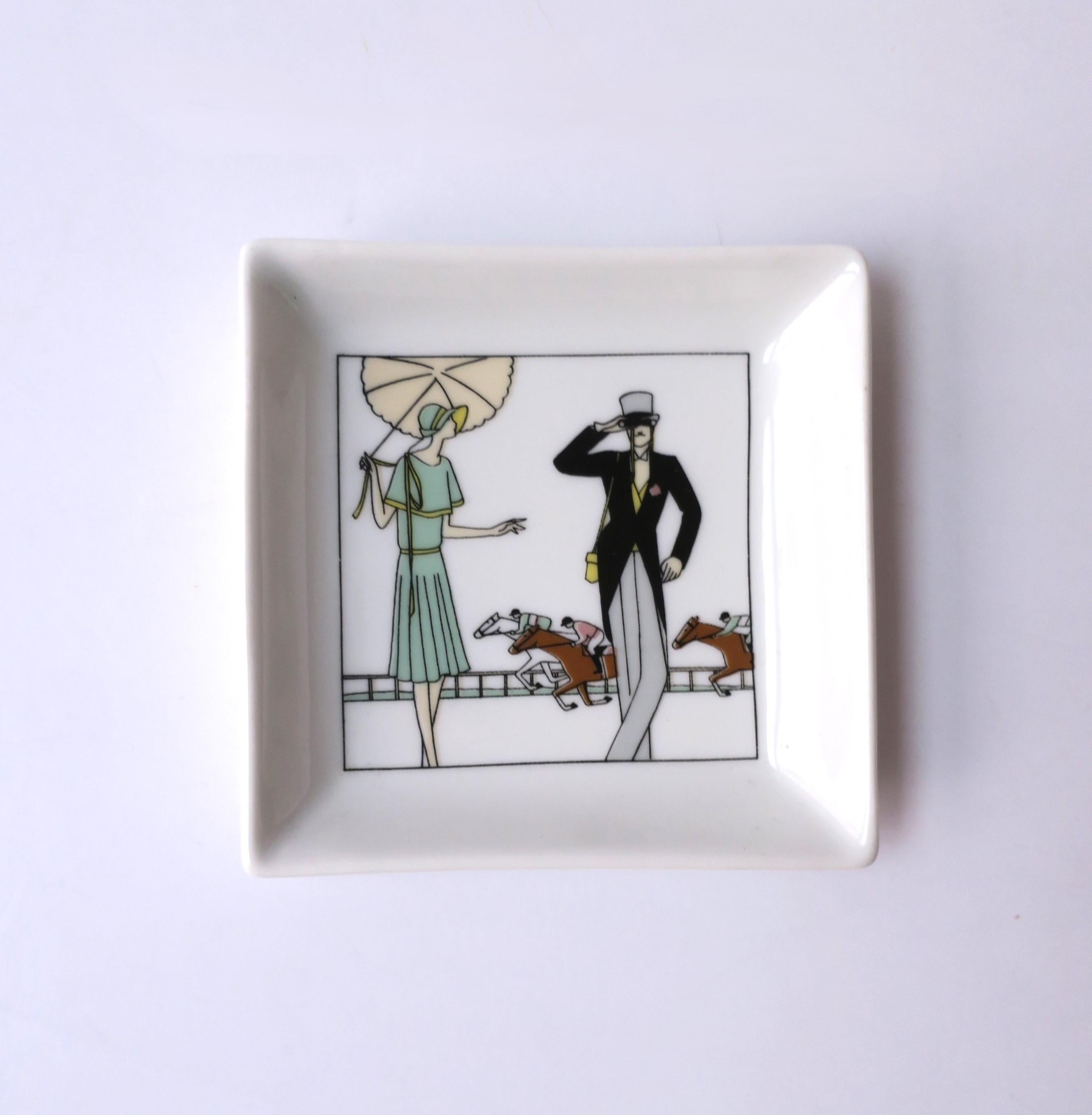 20th Century French Porcelain Jewelry Dish with Derby Horse Racing Scene For Sale