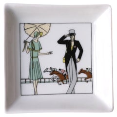 French Porcelain Jewelry Dish with Derby Horse Racing Scene