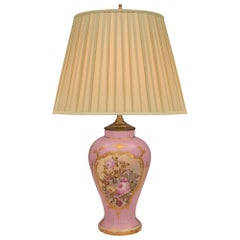 French Porcelain Lamp with Lovely Hand Painted Floral Bouquets