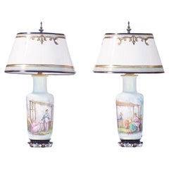 French Porcelain Lamps with Chinoiserie Theme, 19th Century