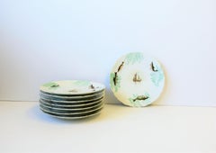 French Porcelain Dinner Plates Rustic Fish Boat Design, Set of 8