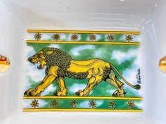 French Porcelain Lion Ashtray Vide-Poche with Gilt Decoration