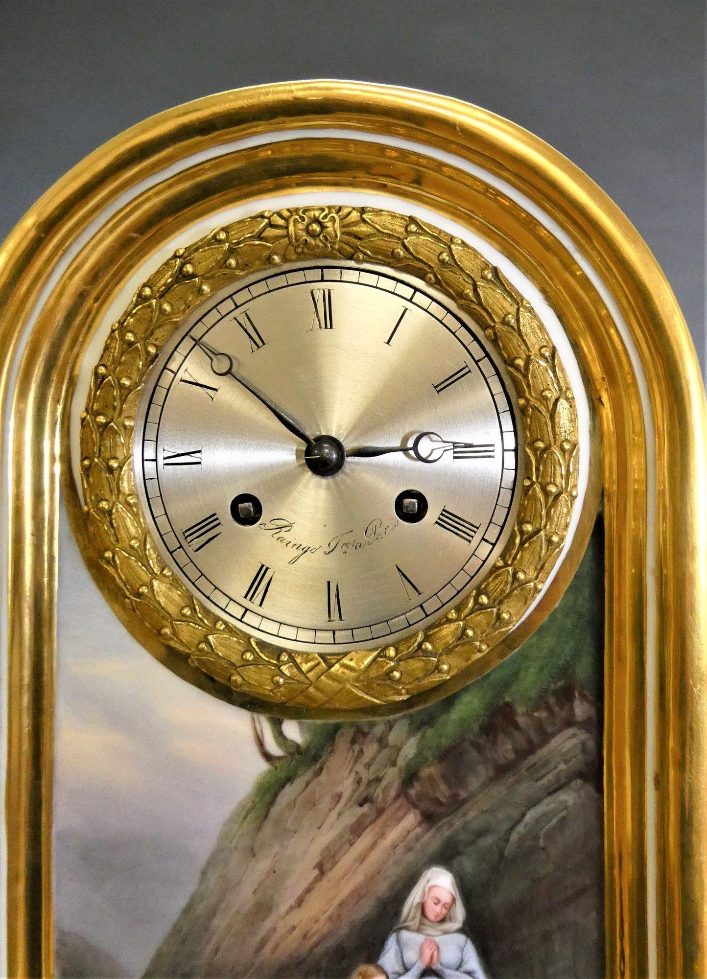 French Porcelain Mantel Clock by Raingo Freres, Paris For Sale 9