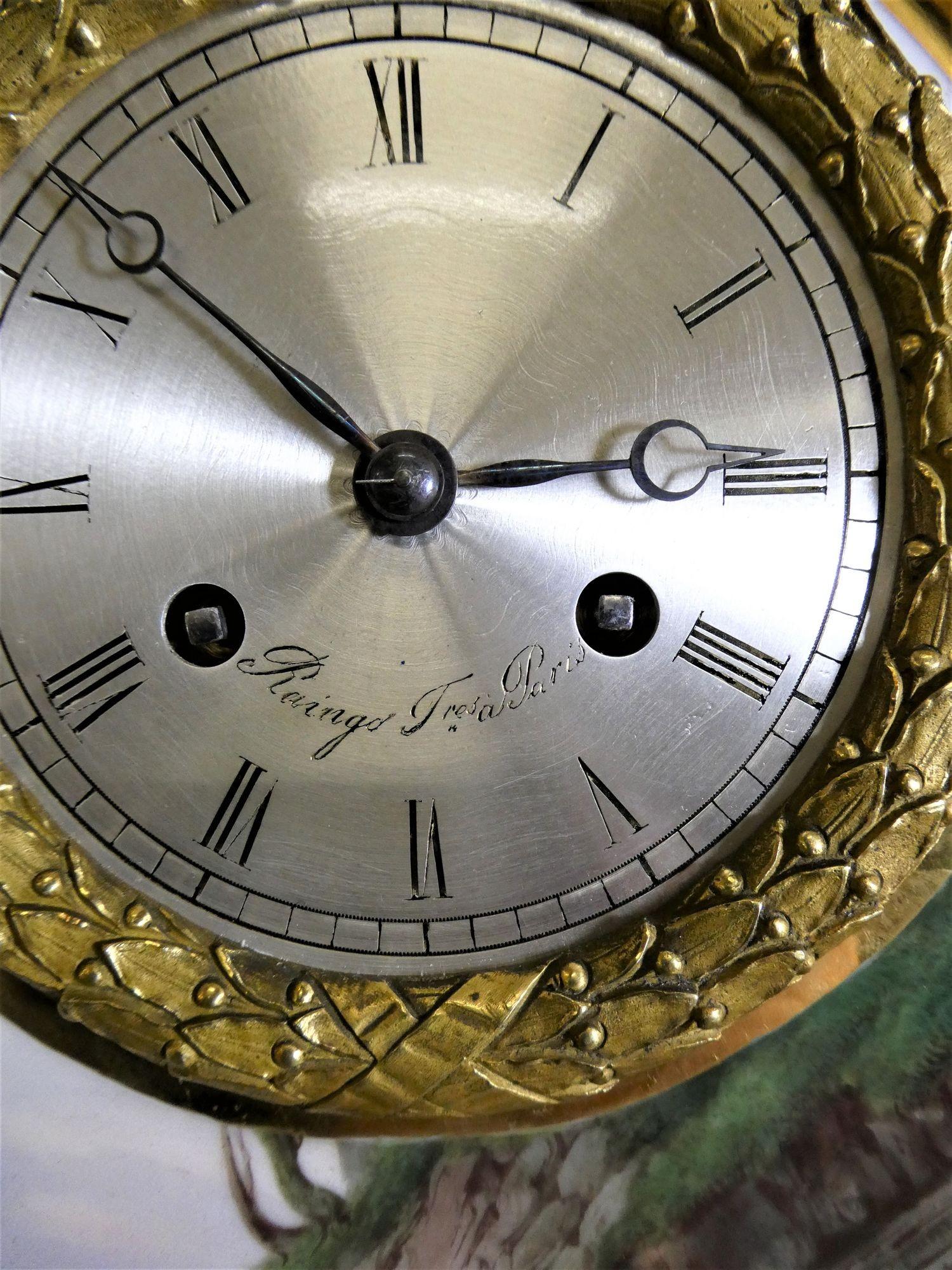 French Porcelain Mantel Clock by Raingo Freres, Paris For Sale 10