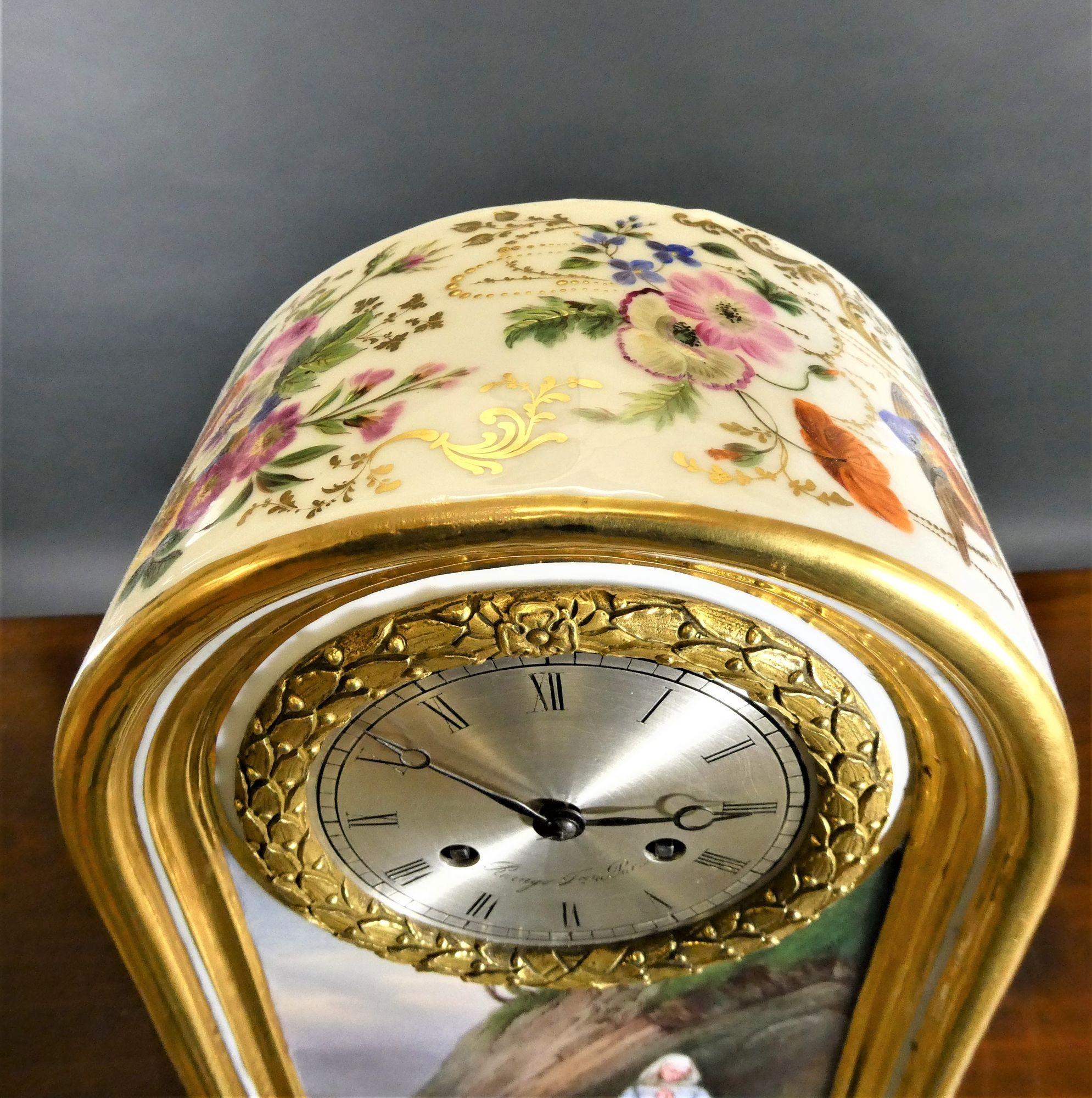 French Porcelain Mantel Clock by Raingo Freres, Paris For Sale 11