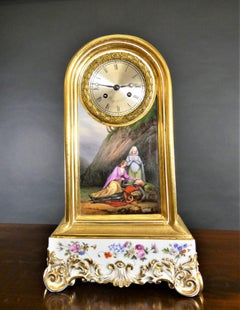 French Porcelain Mantel Clock by Raingo Freres, Paris