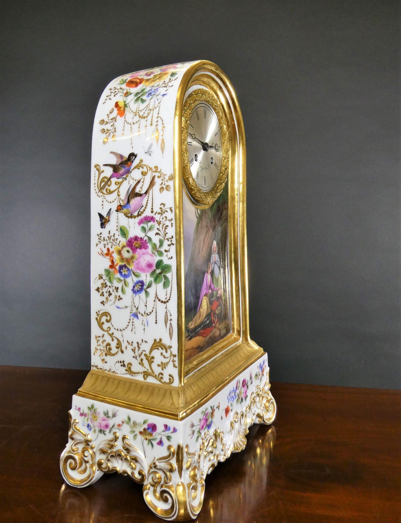 French Porcelain Mantel Clock by Raingo Freres, Paris For Sale 1