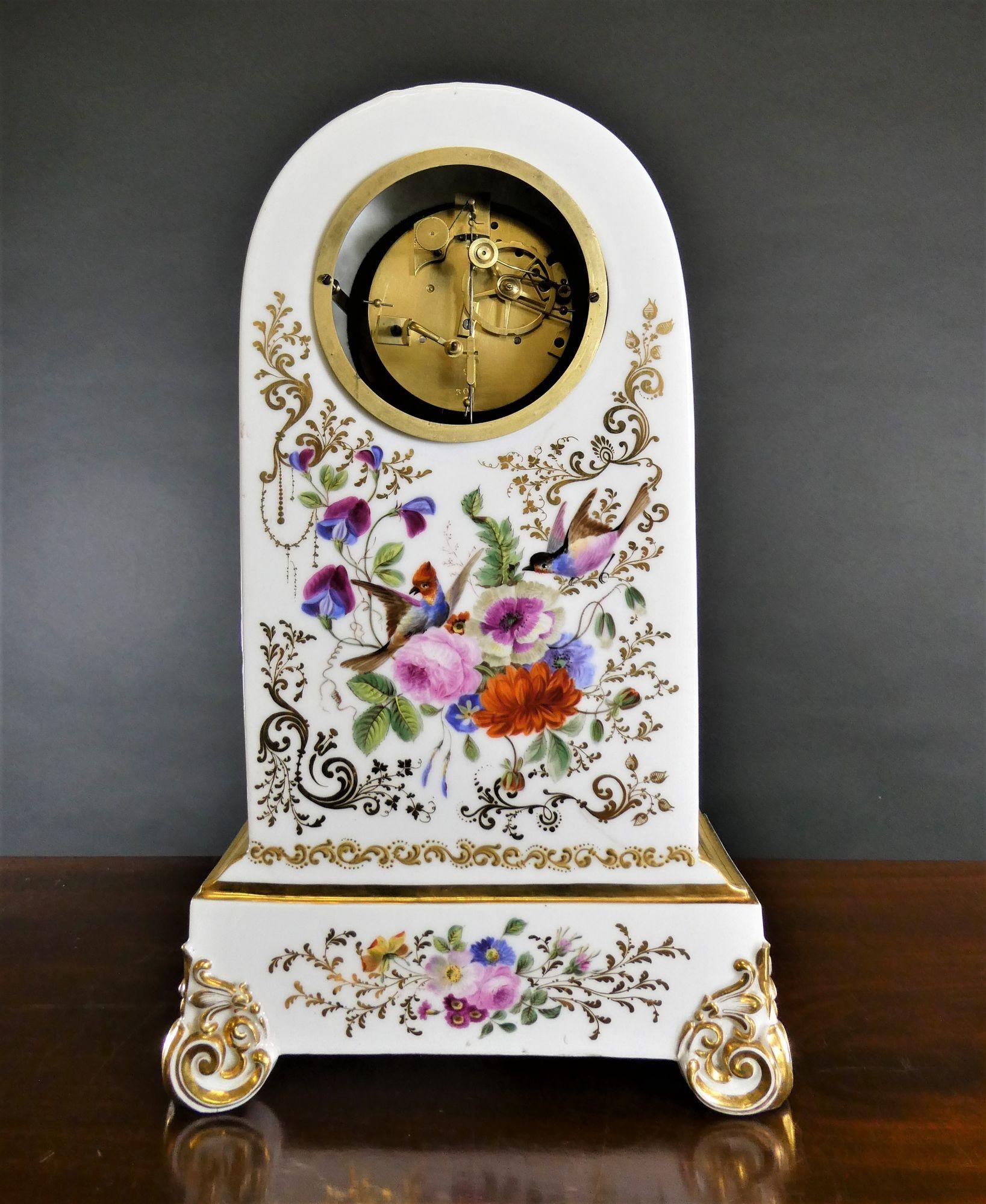 French Porcelain Mantel Clock by Raingo Freres, Paris For Sale 2