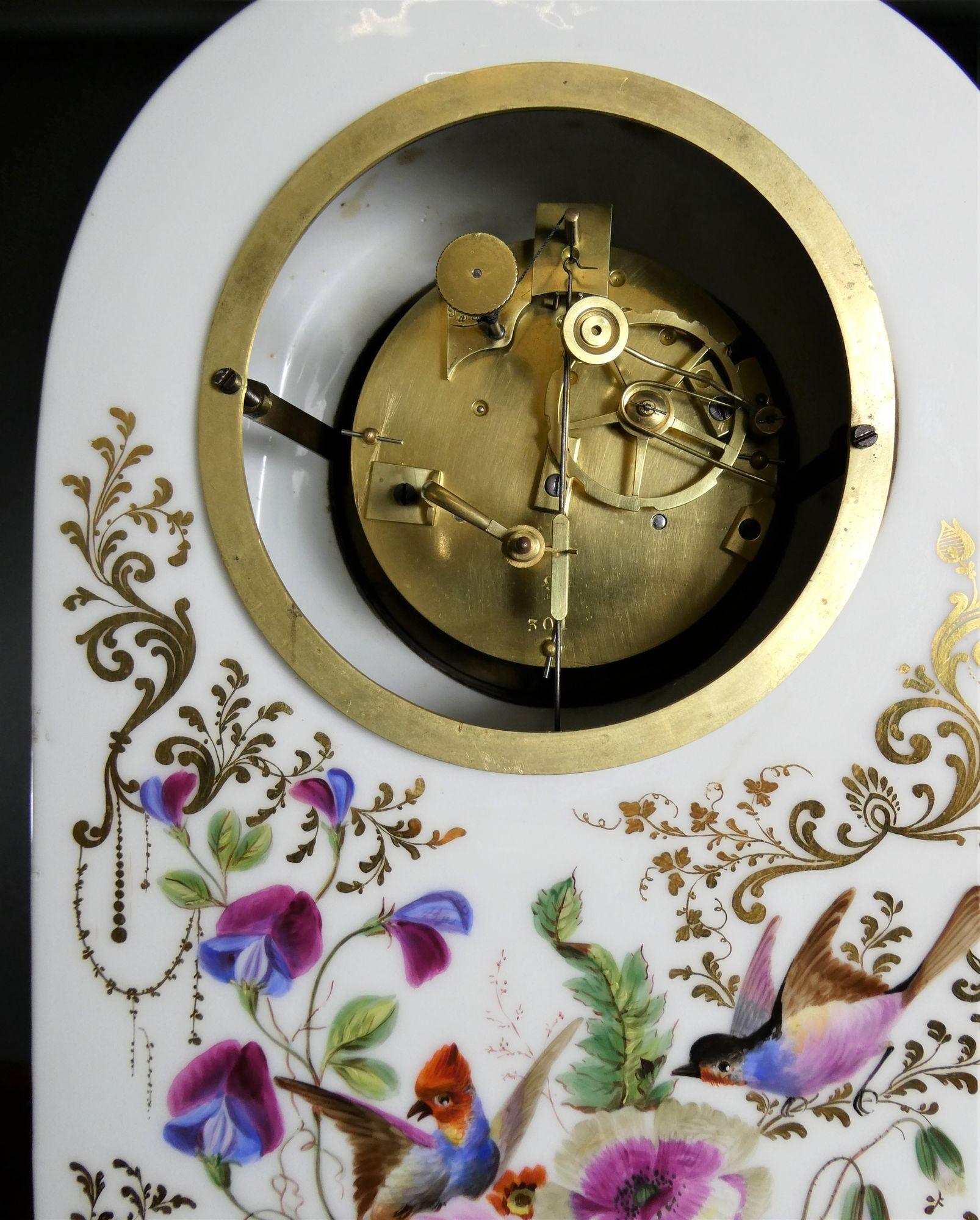 French Porcelain Mantel Clock by Raingo Freres, Paris For Sale 3
