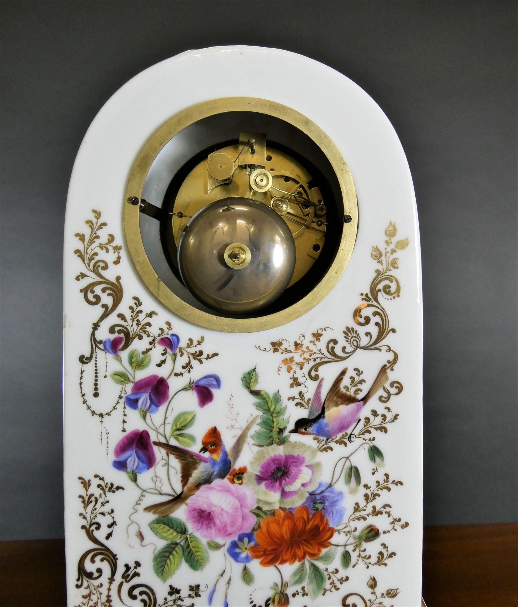 French Porcelain Mantel Clock by Raingo Freres, Paris For Sale 4