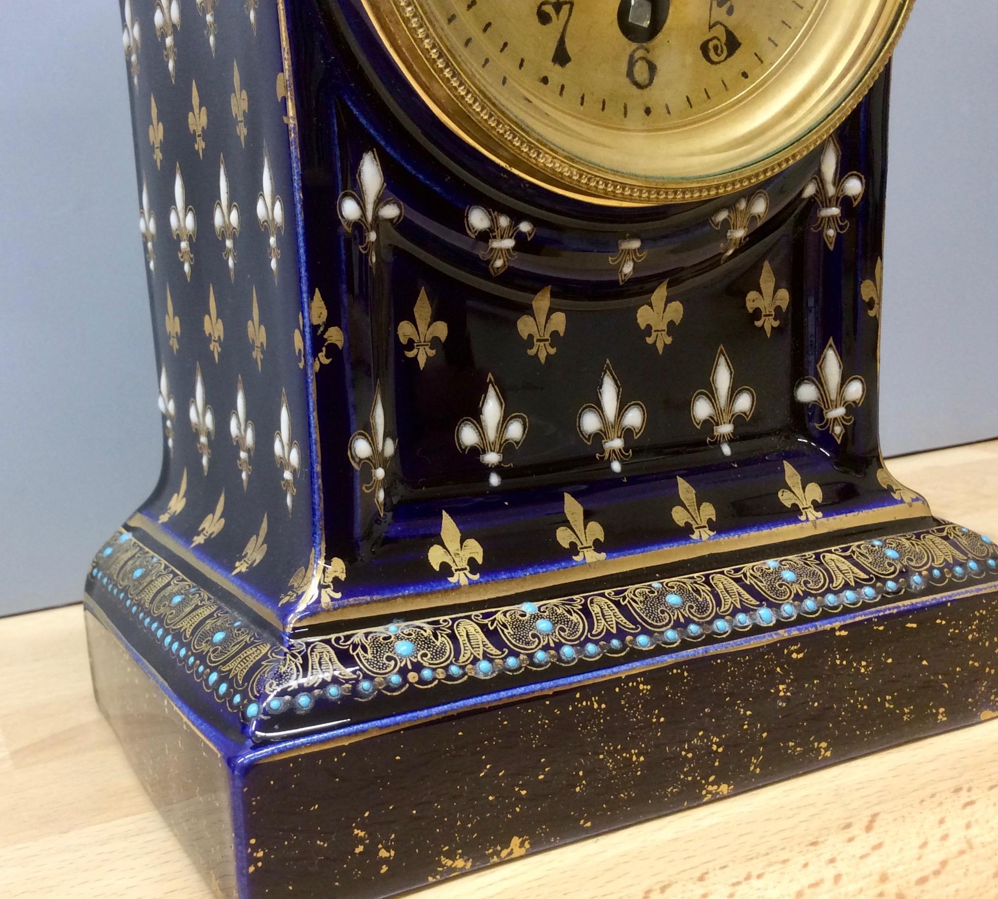 French Porcelain Mantel Clock For Sale 3