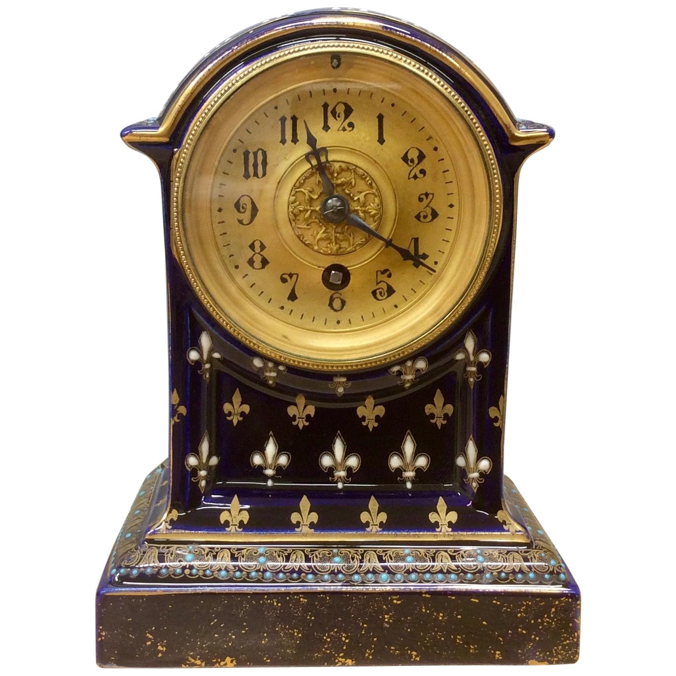 French Porcelain Mantel Clock For Sale