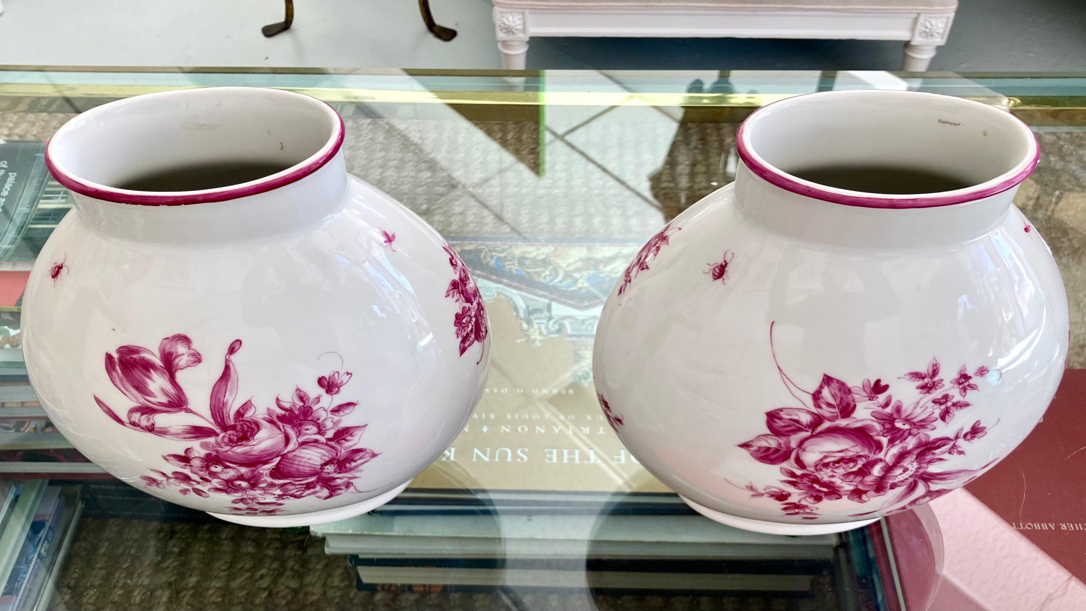 19th Century French Porcelain Oval Vases, a Pair For Sale