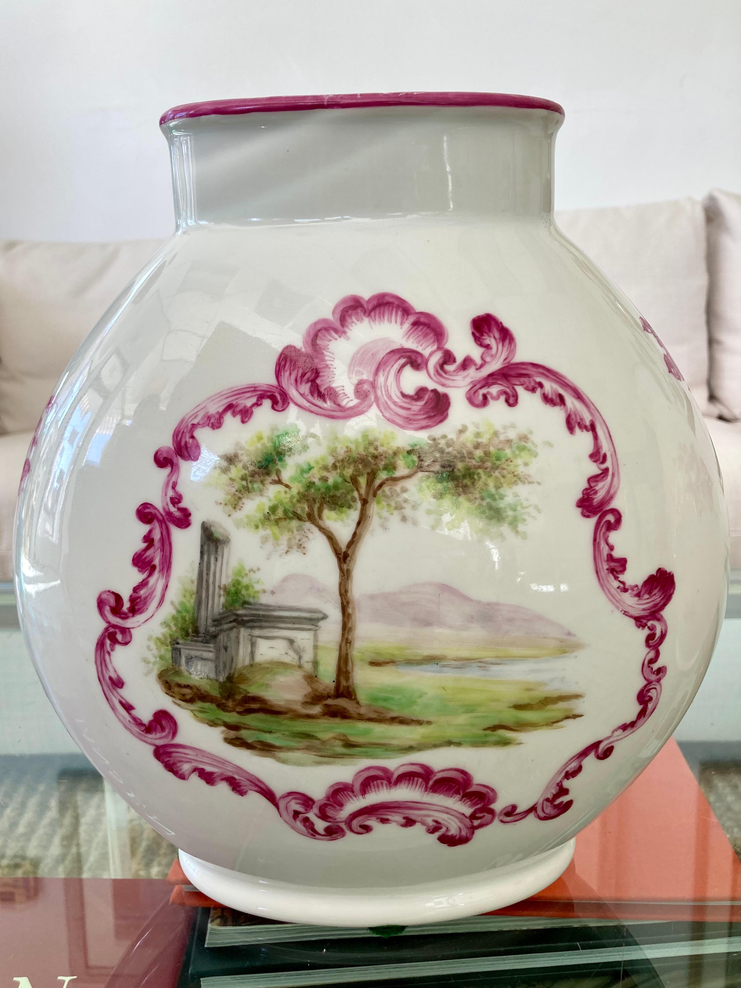 French Porcelain Oval Vases, a Pair For Sale 1