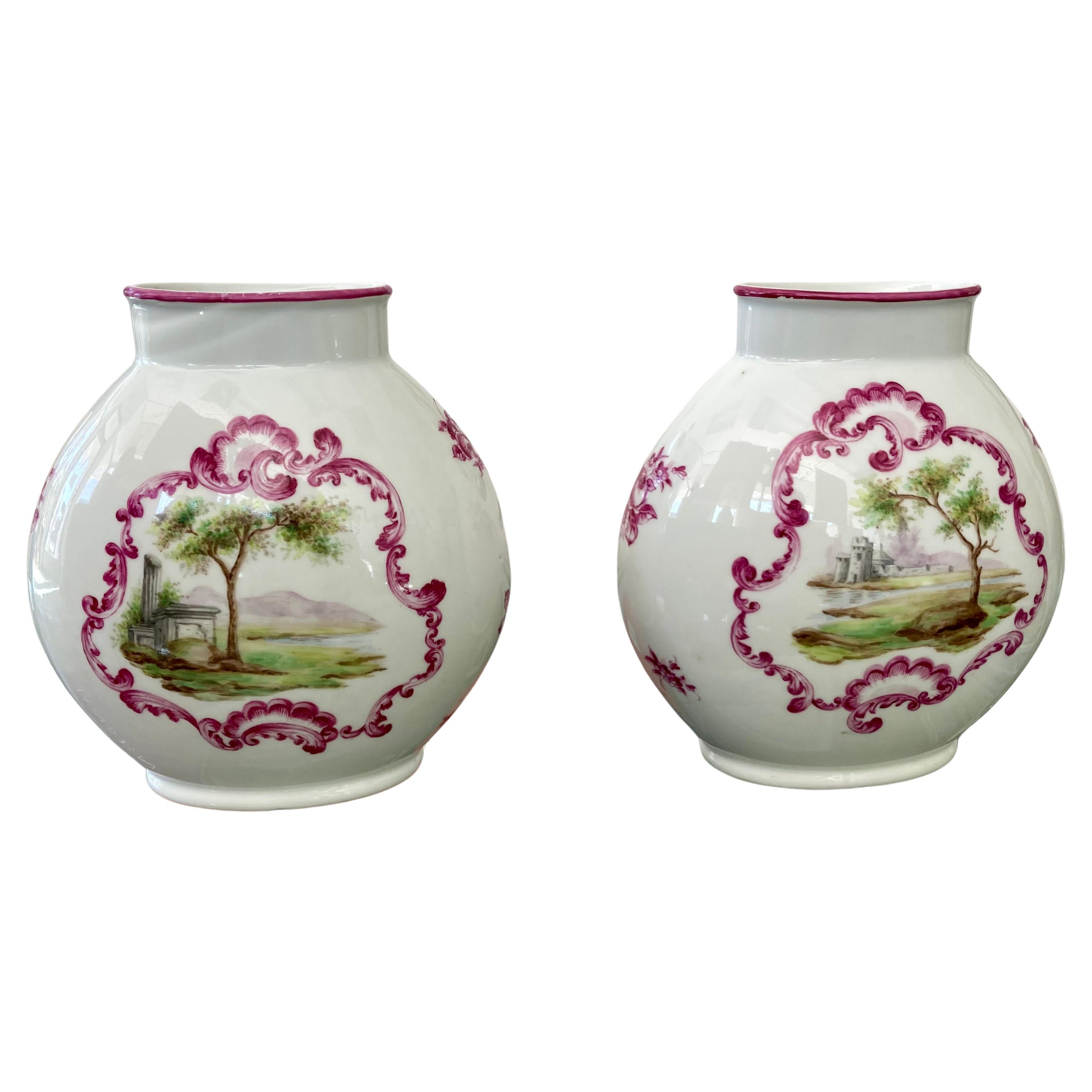 French Porcelain Oval Vases, a Pair For Sale