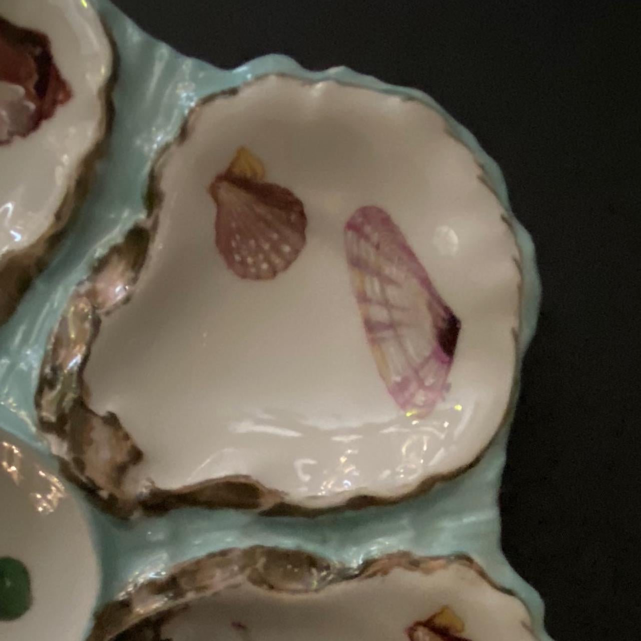 Hand-Painted French Porcelain Oyster Plate 