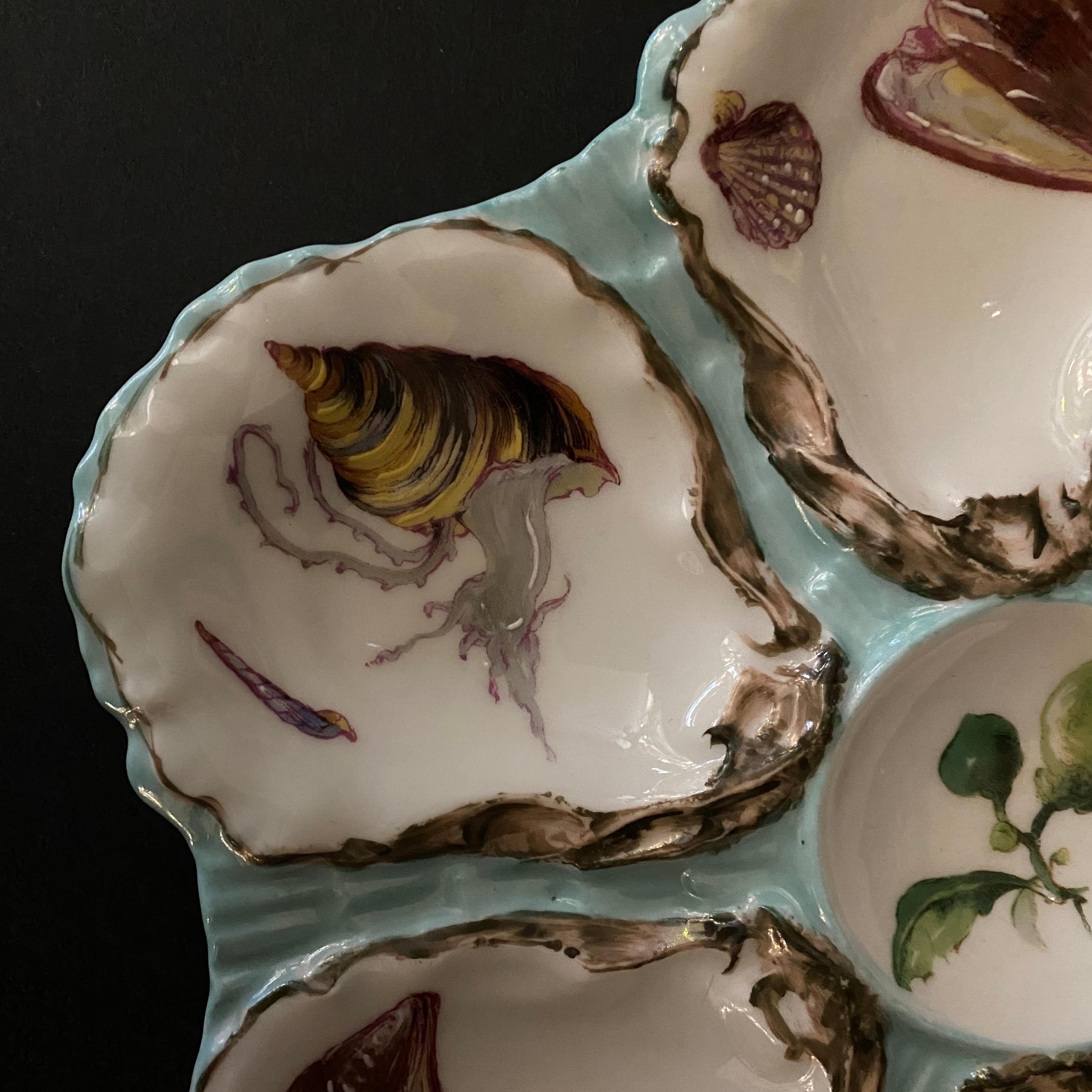 Hand-Painted French Porcelain Oyster Plate 