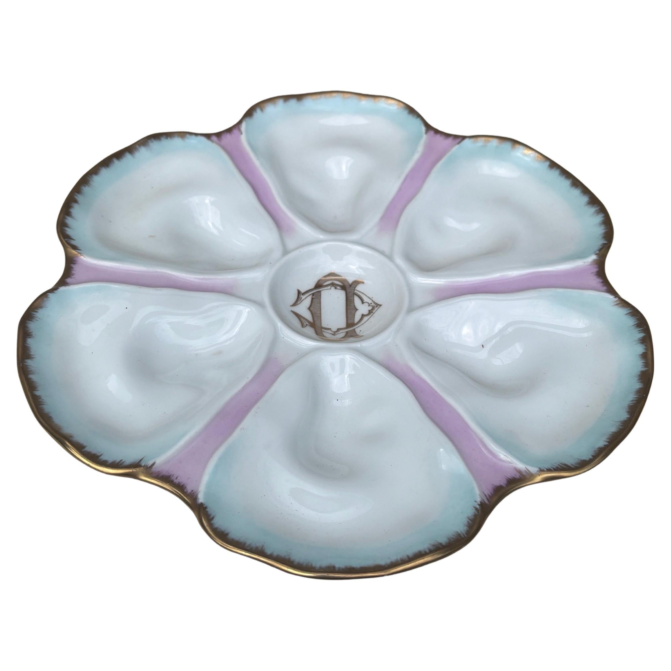 French Porcelain Oyster Plate Limoges Circa 1900.