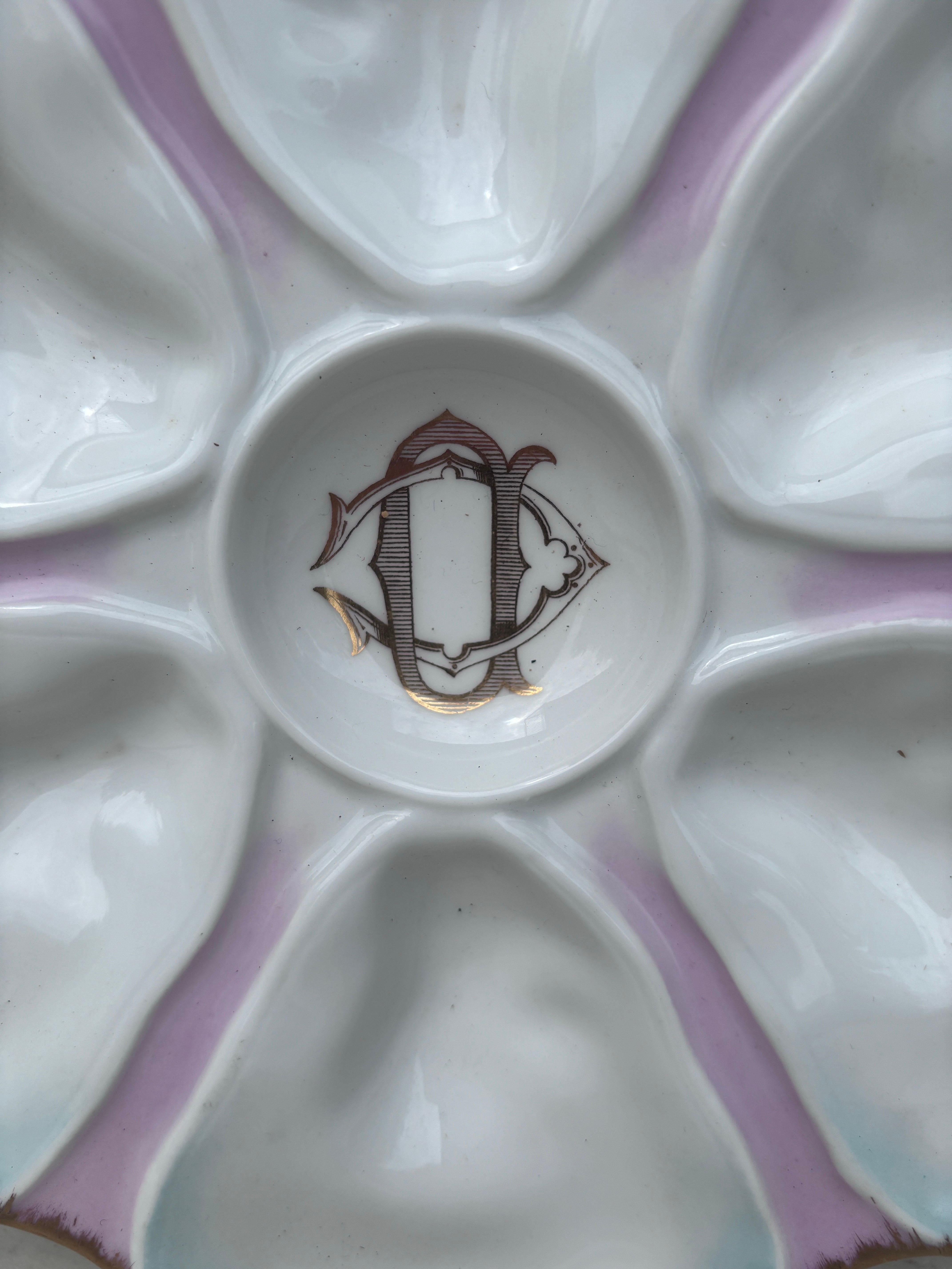 Aesthetic Movement French Porcelain Oyster Plate Limoges Circa 1900 For Sale