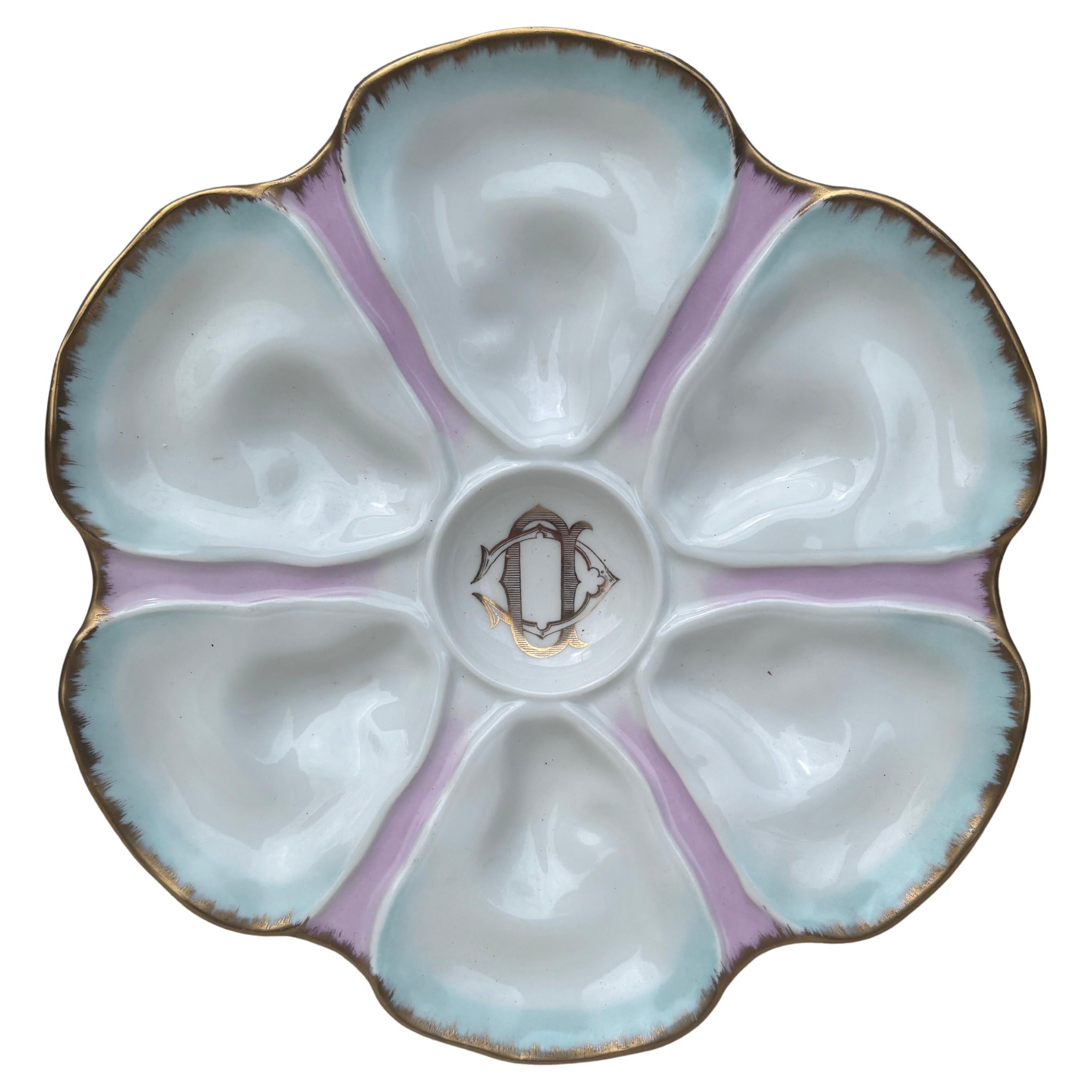 Piatto per ostriche in porcellana francese Limoges Circa 1900