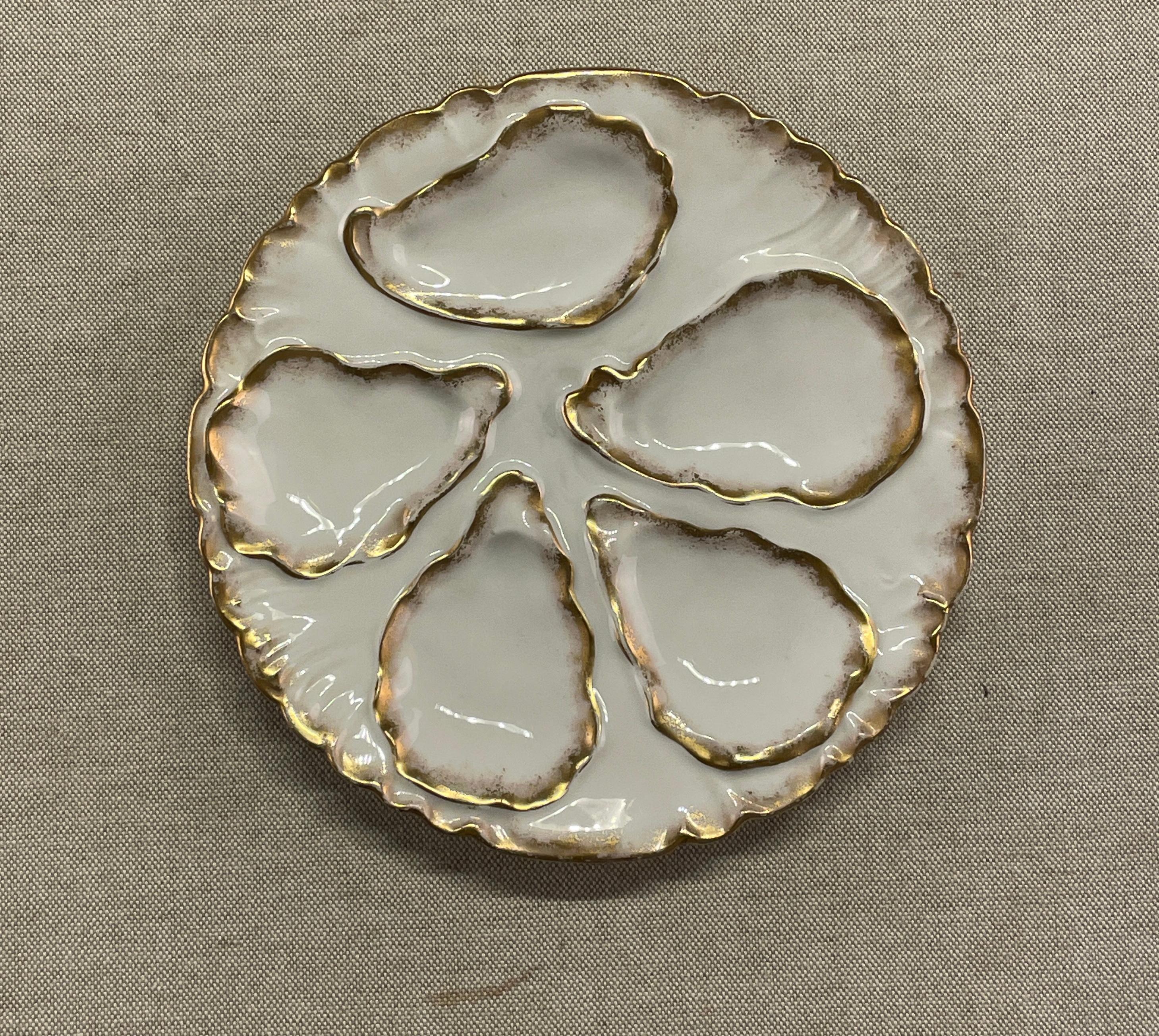 20th Century French Porcelain Oyster Plates Haviland Limoges, Set of 6  For Sale
