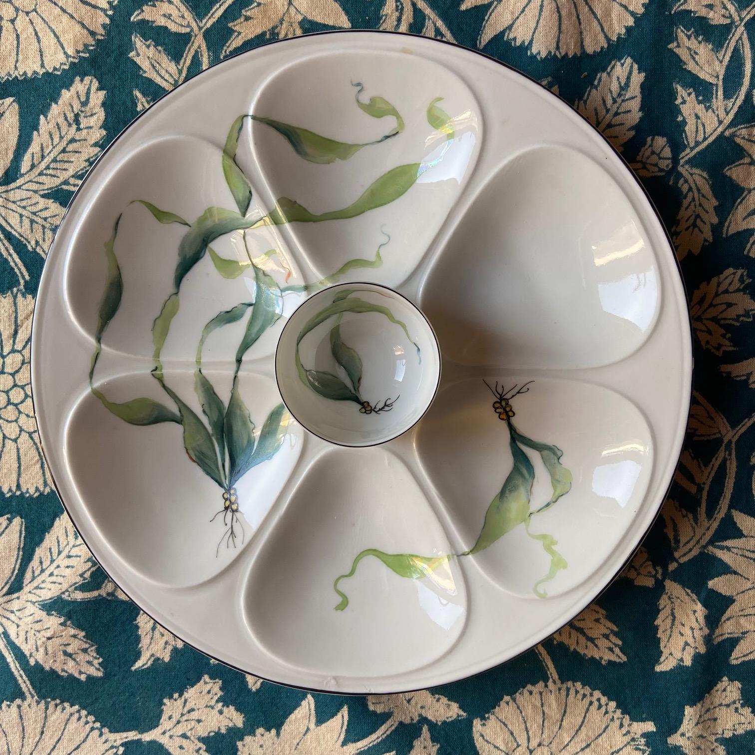 Piatti per ostriche in porcellana francese con alghe Limoges In condizioni buone in vendita a ASNIÈRES-SUR-SEINE, FR