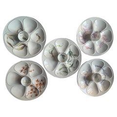 French Porcelain Oyster Plates with Seaweeds Limoges
