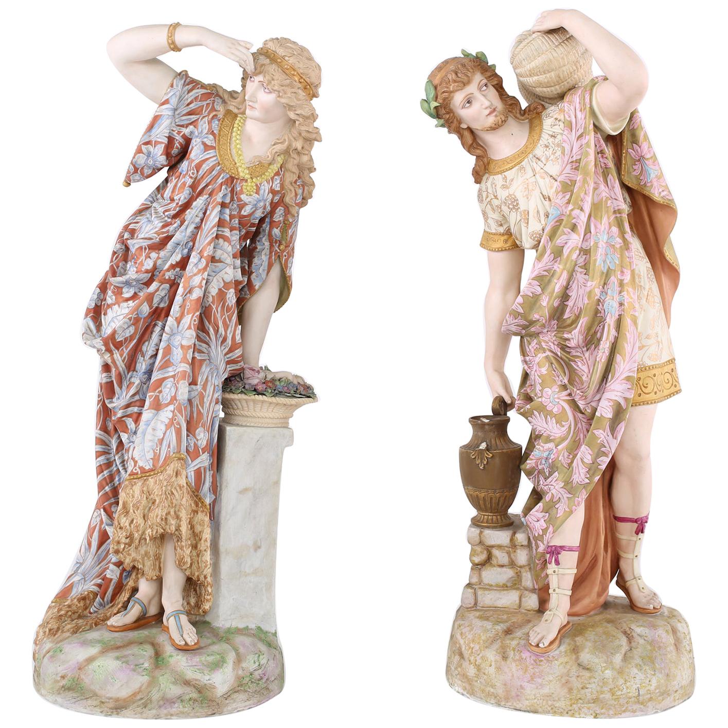 French Gilt Porcelain Pair Decorative Centerpiece Figures