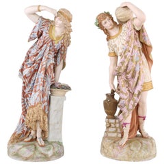 Antique French Gilt Porcelain Pair Decorative Centerpiece Figures