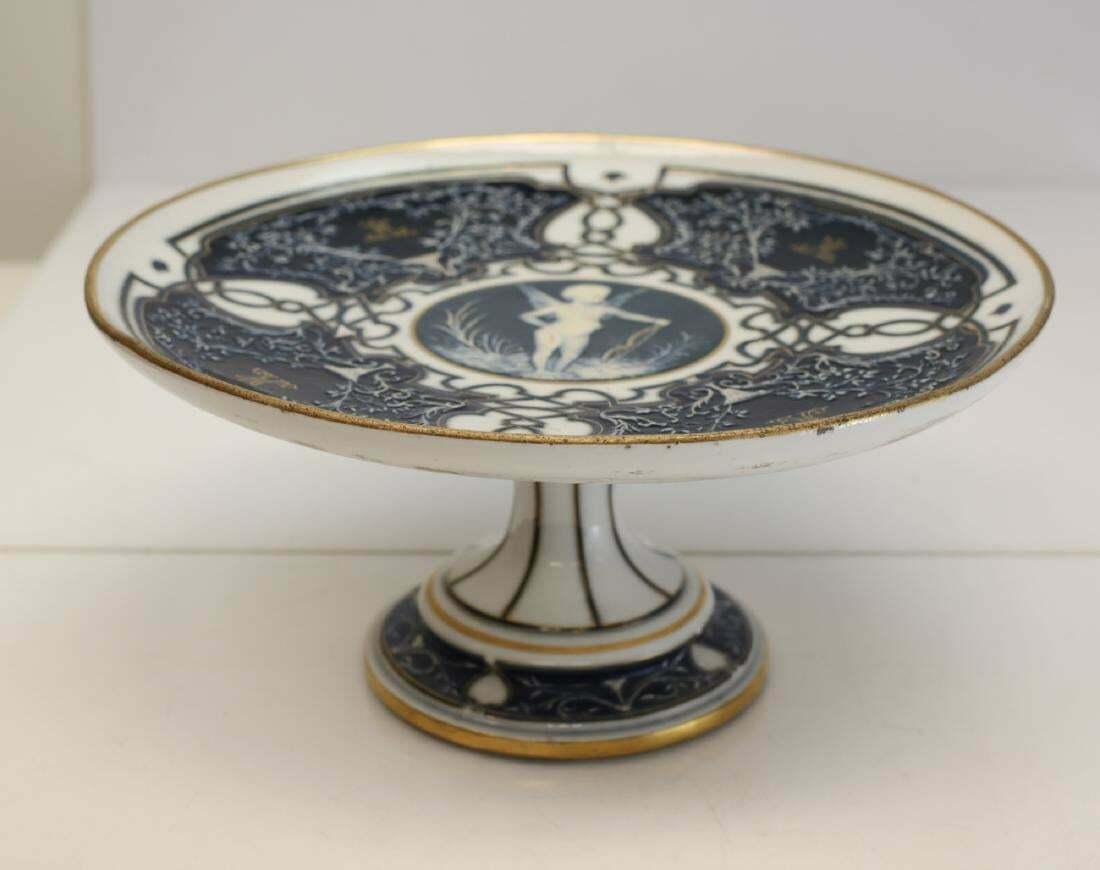 French Porcelain Pate Sur Pate Compote Art Nouveau Artist Signed 