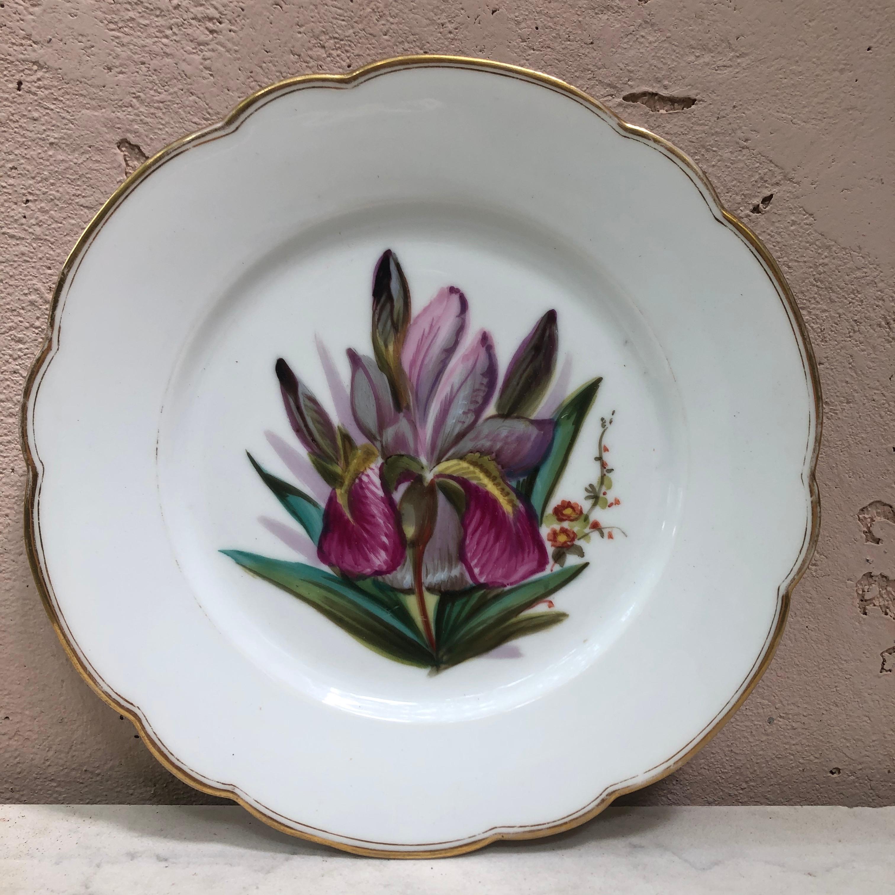 Louis Philippe French Porcelain Pink Flower Plate, circa 1850 For Sale