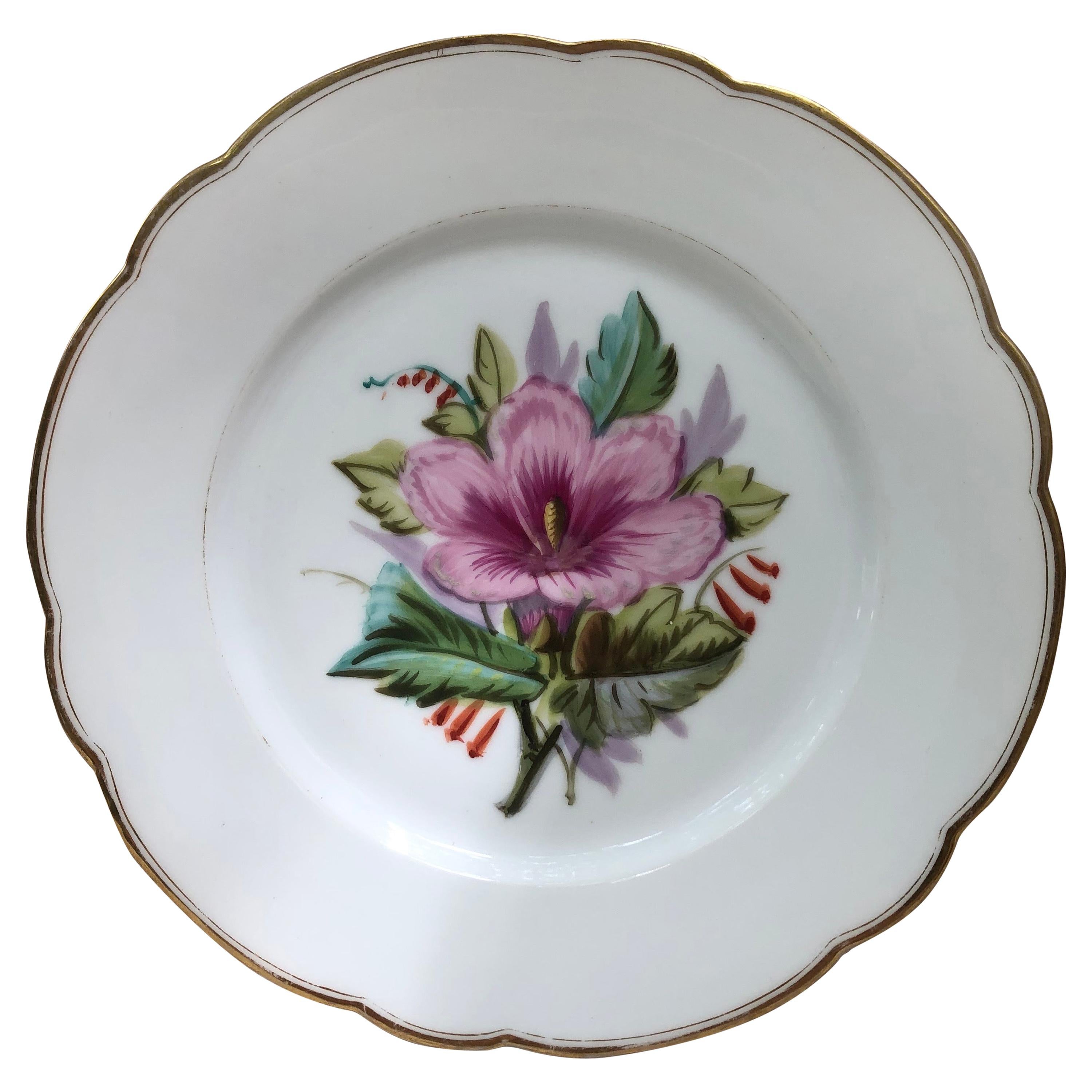 French Porcelain Pink Flower Plate, circa 1850